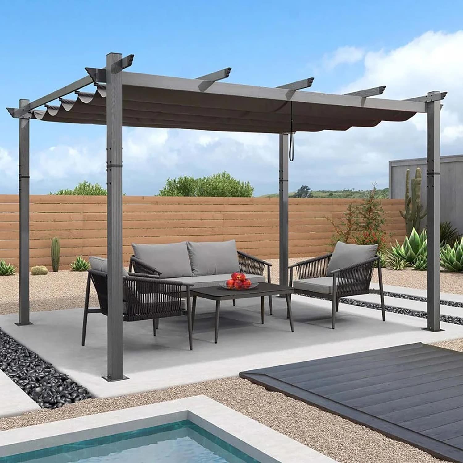 PURPLE LEAF LS06WPG1012-GY Home and Garden 10-ft W x 12-ft L x 7-ft 6-in H Gray Metal Freestanding Pergola with Canopy