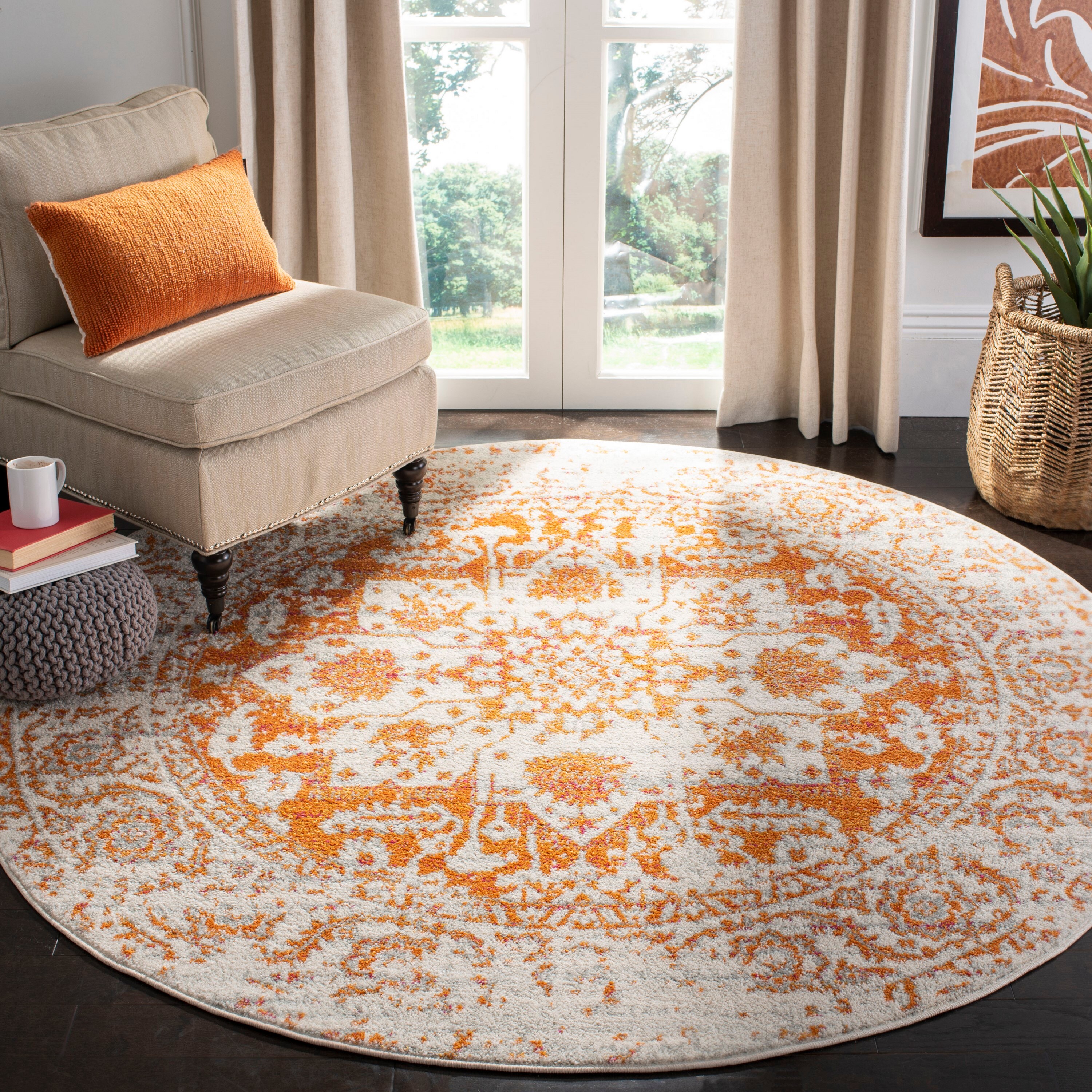 Safavieh MAD603P-4R Madison Nord 4 x 4 (ft) Loomed Synthetic Orange/Ivory Round Indoor Distressed/Overdyed Vintage Area rug
