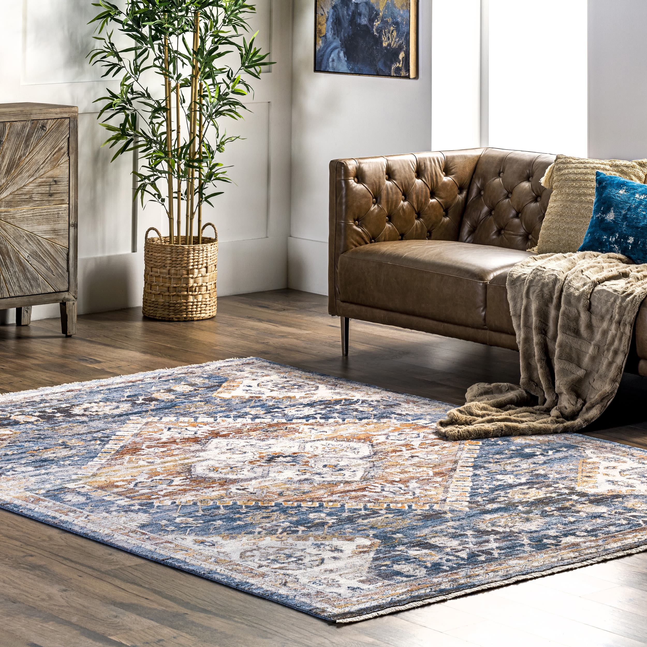 nuLOOM KHMC49A-305 Addison 3 x 5 (ft) Loomed Polyester Blue Rectangular Indoor Medallion Oriental Vacuum regularly Area rug