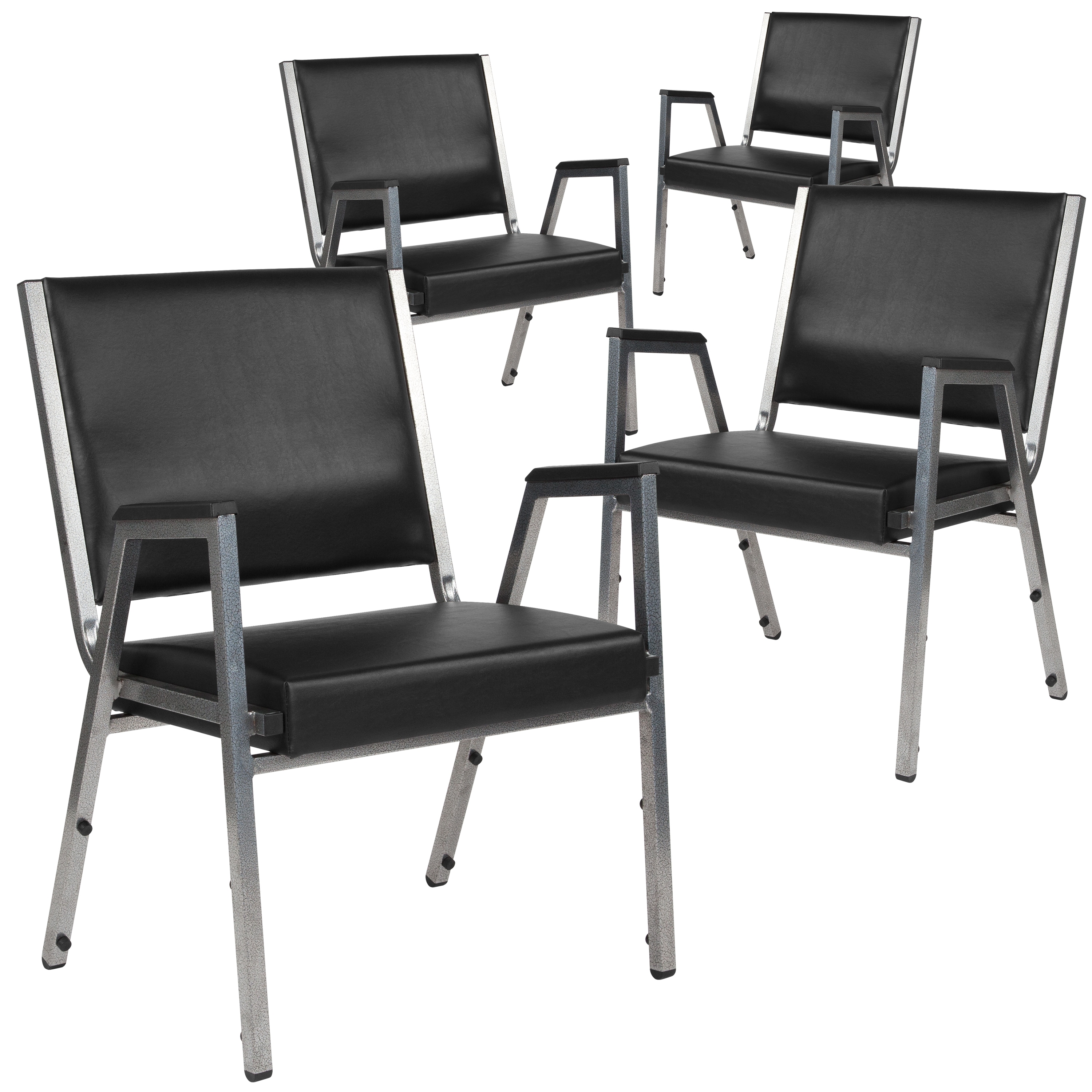 Emma + Oliver 4 Pack Black Antimicrobial Vinyl Bariatric Medical Reception Arm Chair