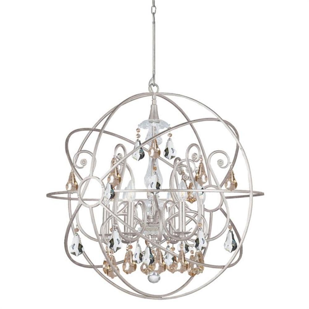 Crystorama 9028-OS-GS-MWP is 6-Light Brushed Steel Transitional Damp Rated Chandelier