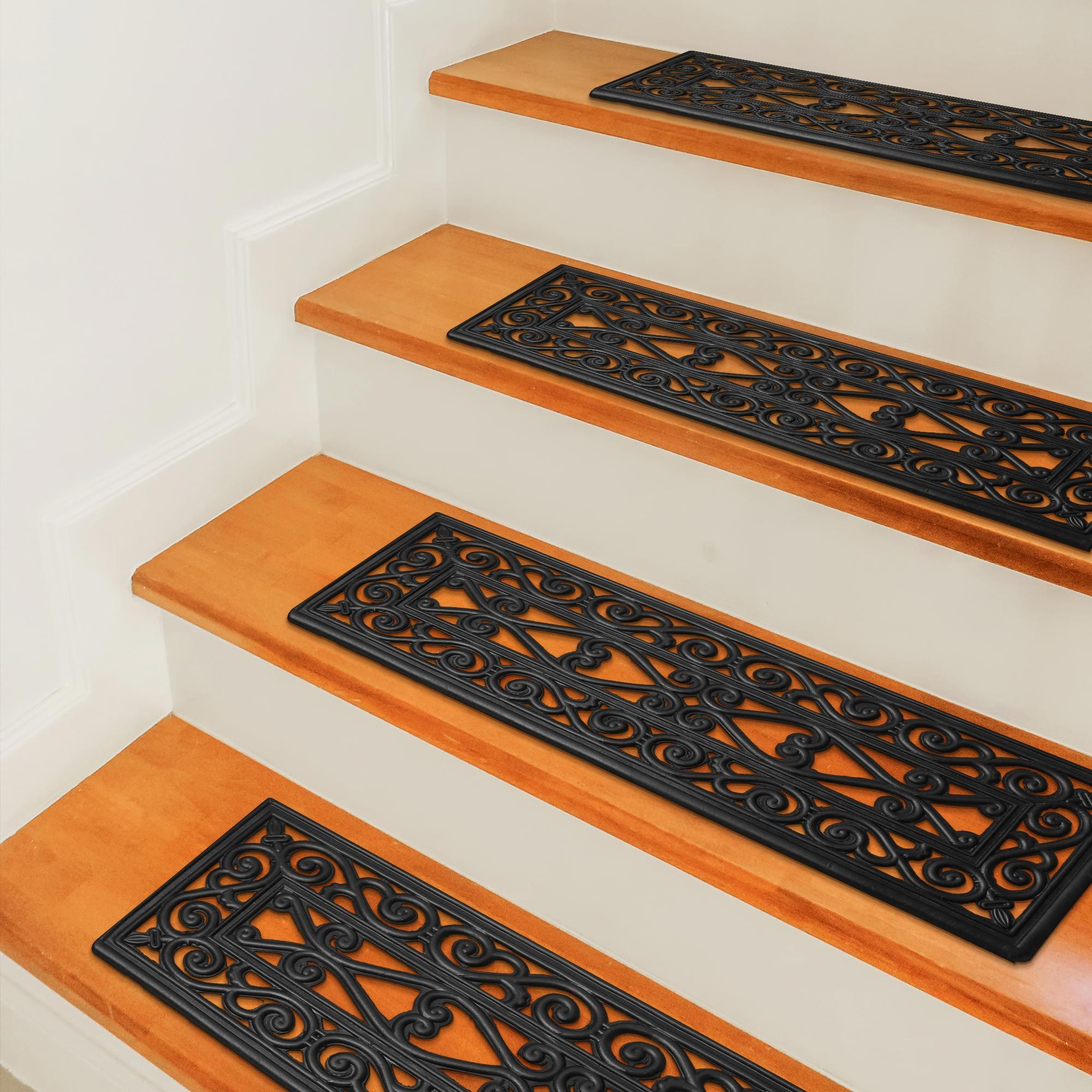 Ottomanson Non-Slip Stair Mat 5 Pack 1 X 3 (ft) Rubber Black Wrought ...