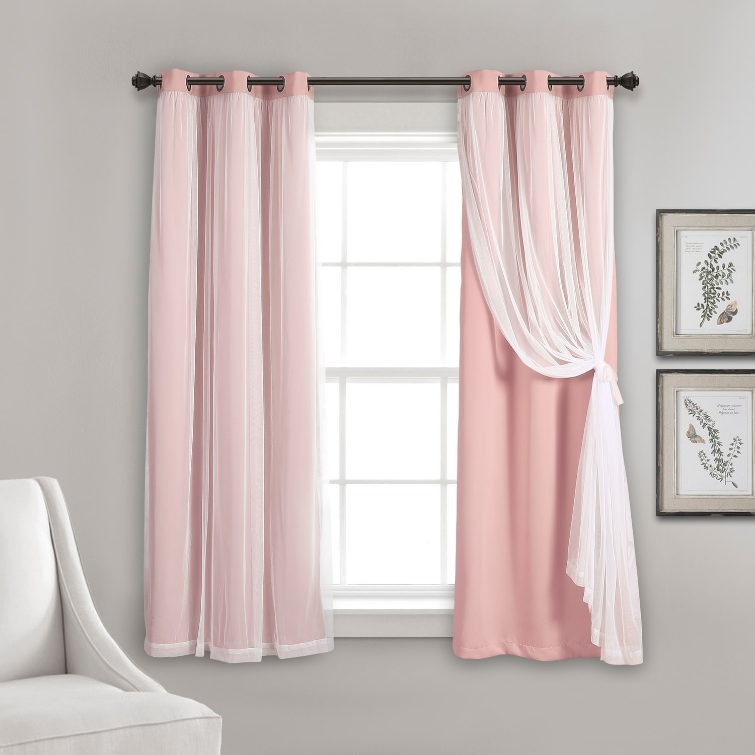 Lush Decor 21T013369 45-Inches Pink Blackout Grommet Curtain panel pair