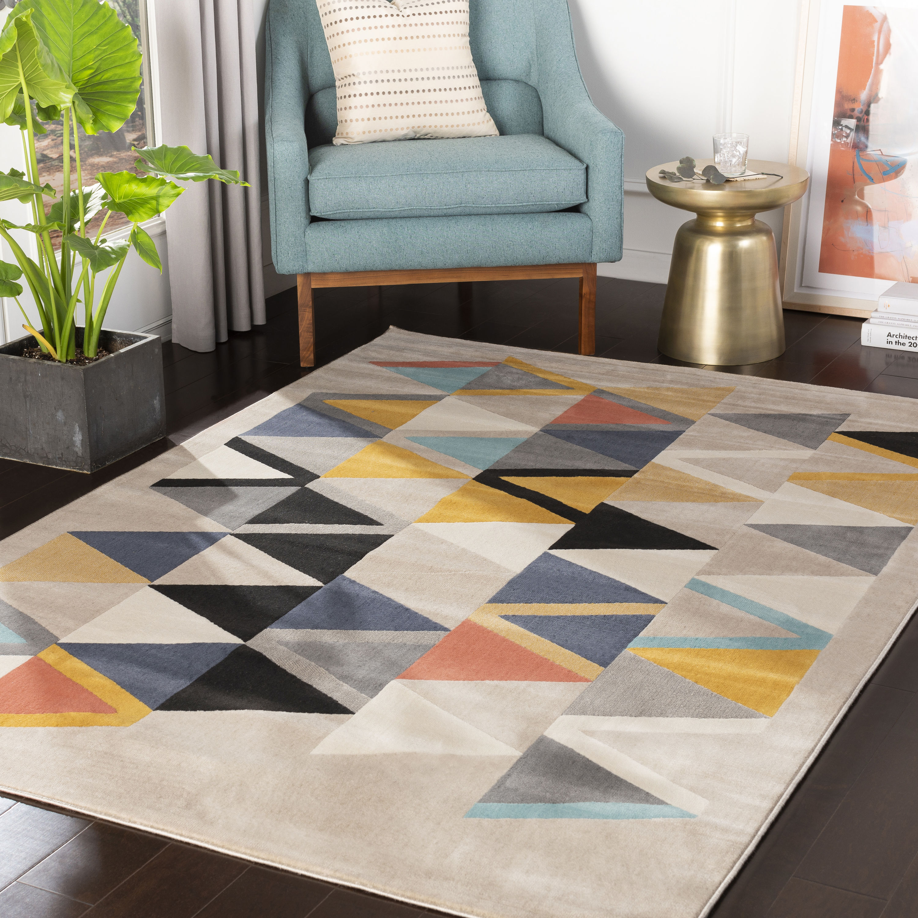 Livabliss CIT2350-5373 City 5 x 8 (ft) Polypropylene Mustard, Aqua Rectangular Indoor Geometric Mid-Century Modern Area rug