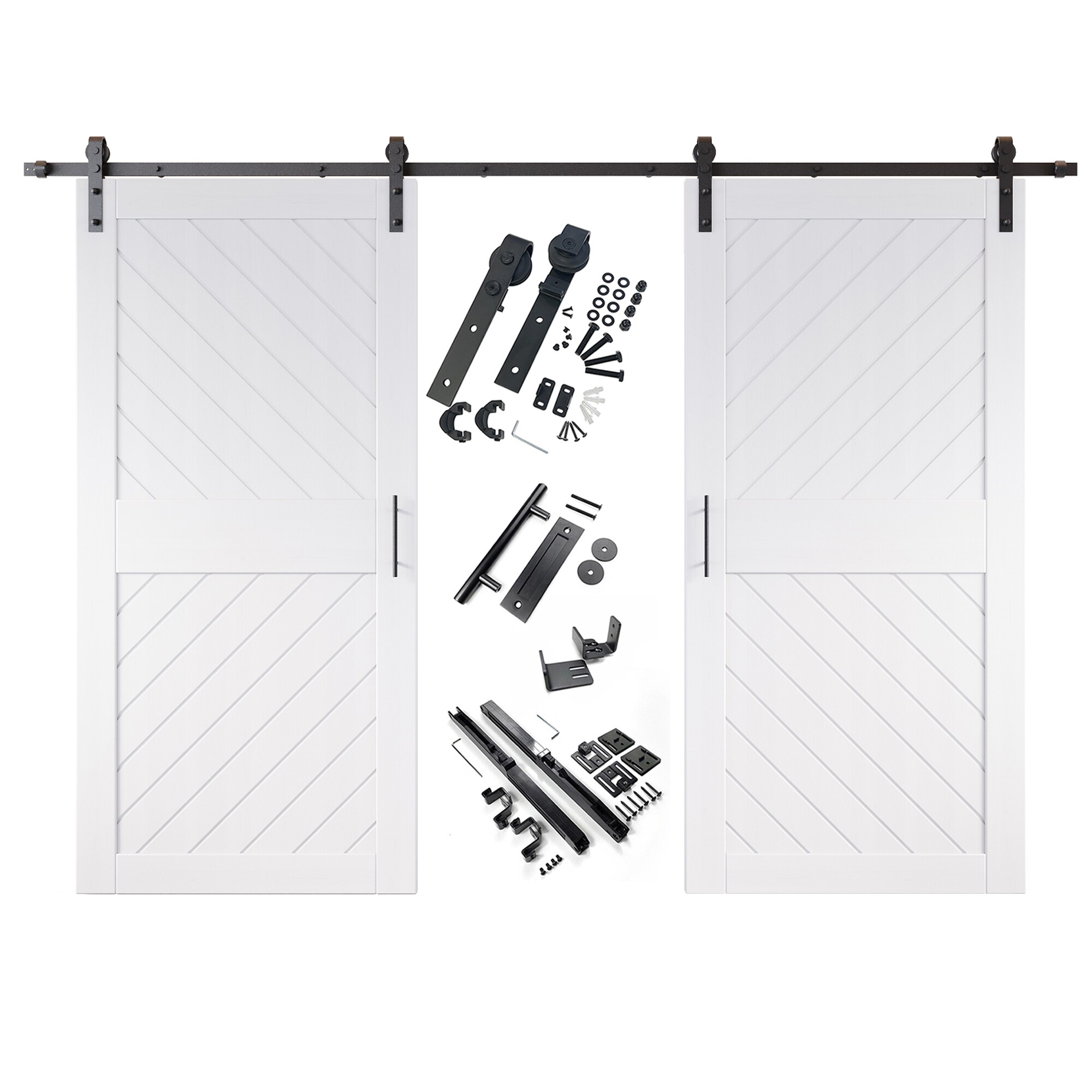 HOMACER YT2H132C-XT4-3284-WH 32-in x 84-in White Prefinished Non-standard Pine Wood Solid core Double Barn Door (Hardware Included)