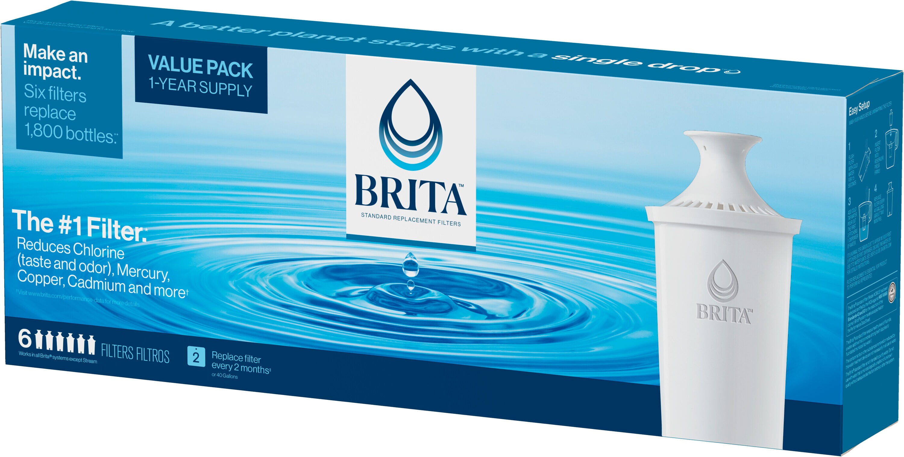 Brita White Standard Water Filter Replacements, 6-Pack