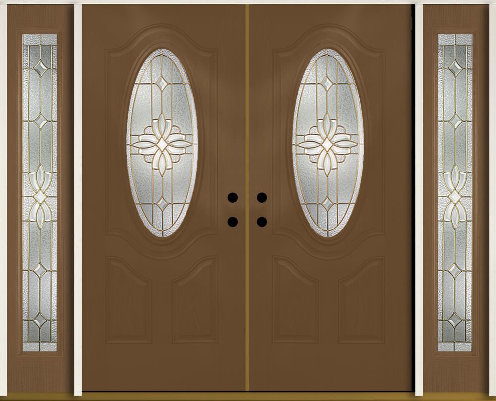 RELIABILT LO911292 Laurel 96-in x 80-in x Fiberglass Oval lite Right-hand inswing Woodhaven Stained Prehung Double Front Door with Sidelights Insulating core