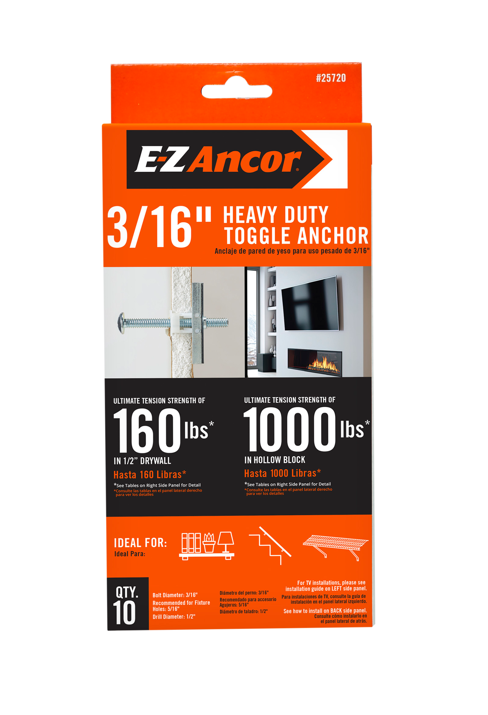 E-Z Ancor 1000-lb 3/16-in x 2-1/2-in Toggle Bolt Drywall Anchors with  Screws Included (10-Pack) in the Anchors department at