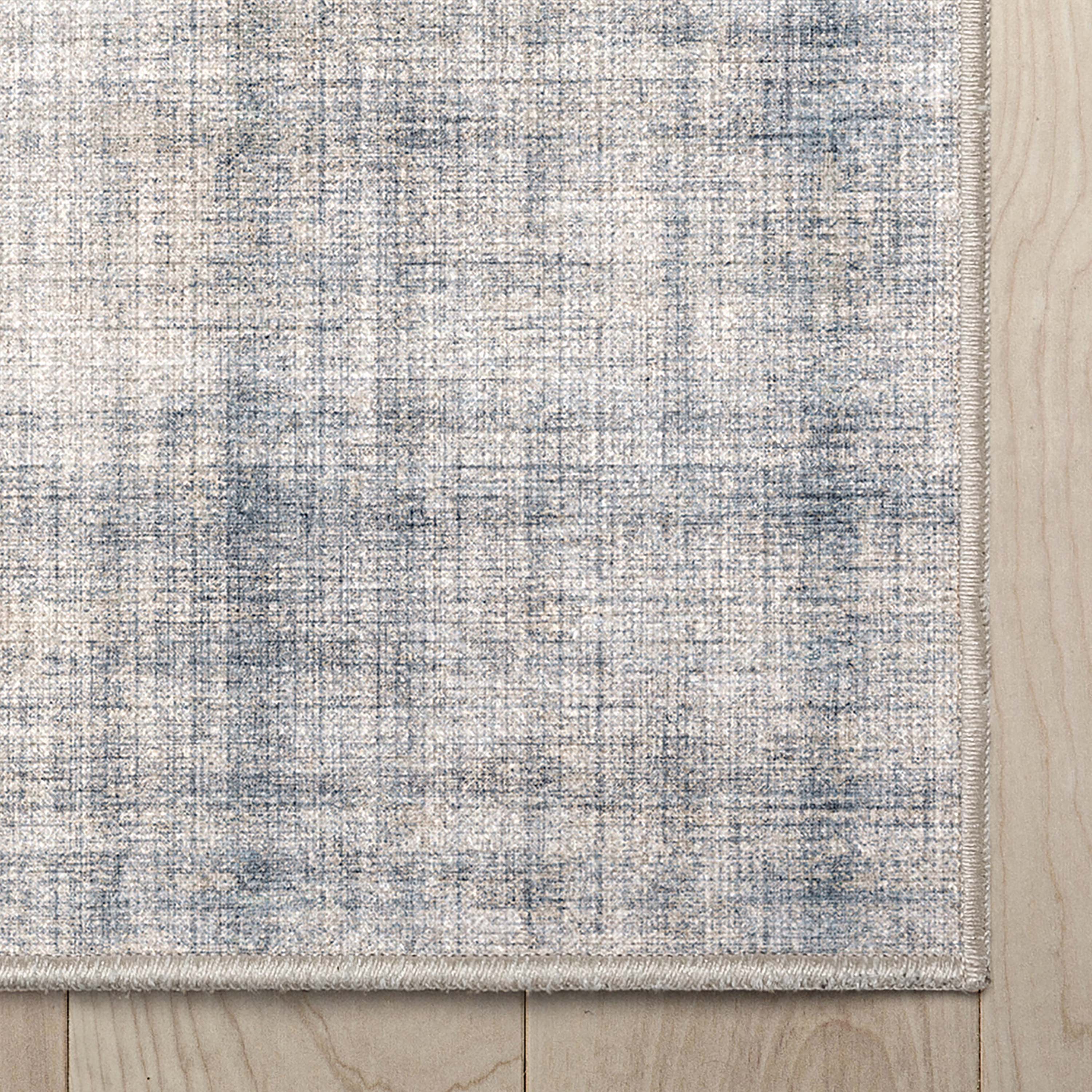 Blue Cream Abstract Plaid Flat-Weave Area Rug 9'10" x 13'