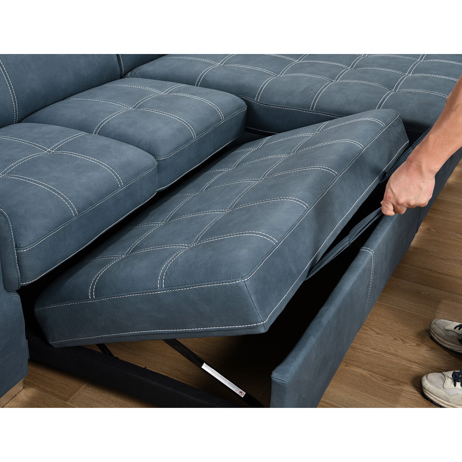 HOMESTOCK 79.92 in. Button Tufted Square Arm Microfiber
