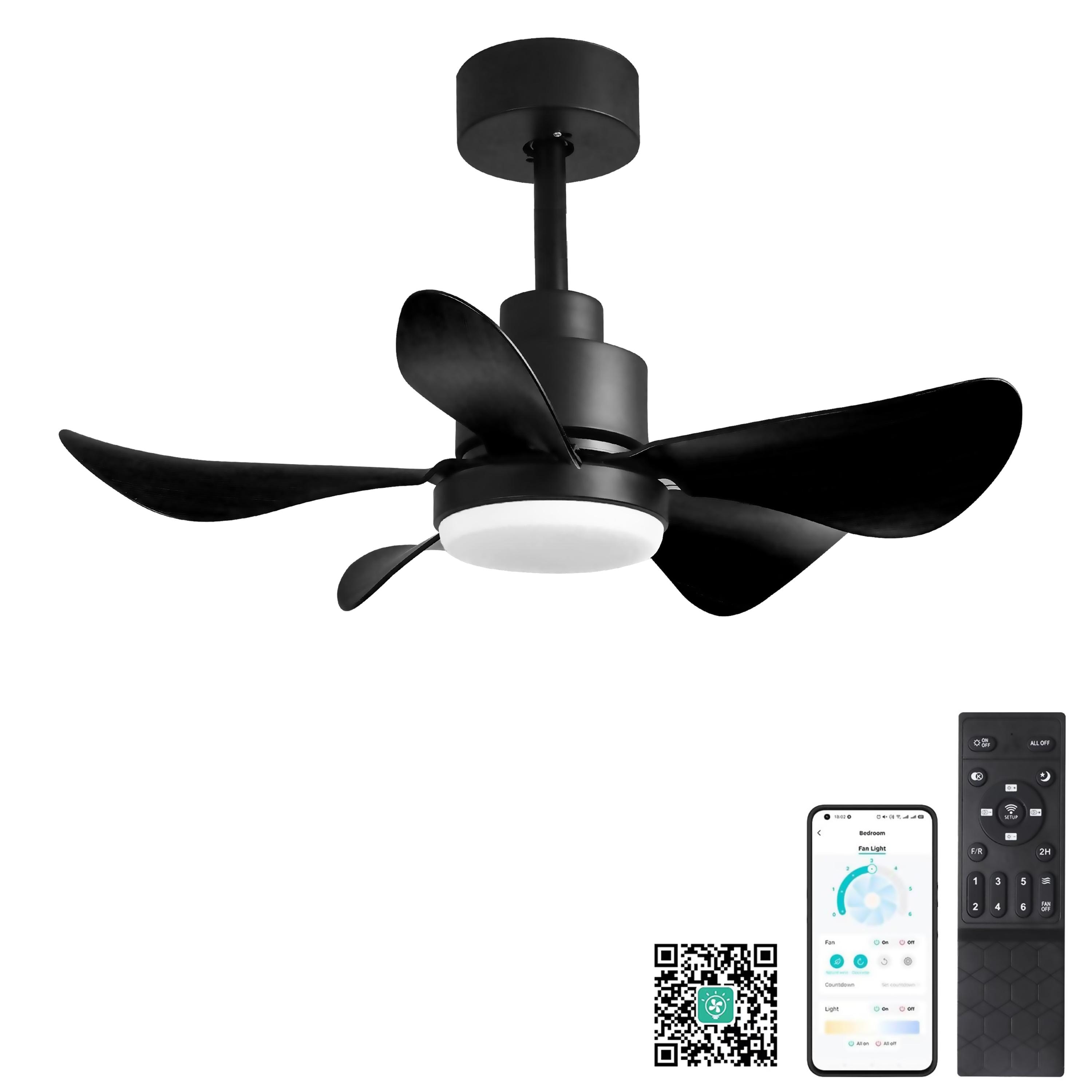 Bayfeve BFHC-4381-CF Adjustable Speed 28-in Color-Changing Integrated LED Outdoor Smart Black with Black ABS Blades Ceiling Fan With Light and Remote ( 5 -Blade )