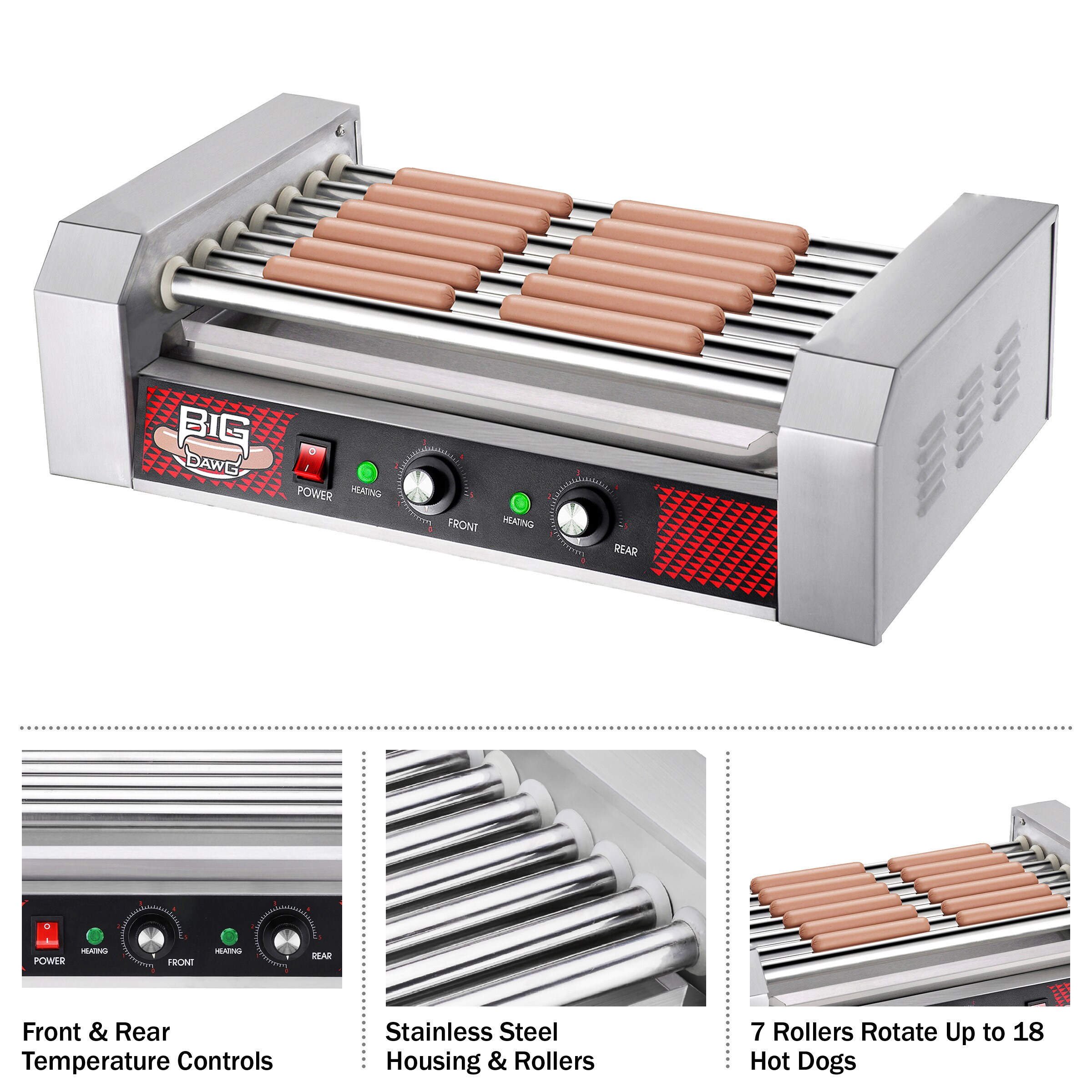 Electric 18 Hot Dog 7 Roller Grill Cooker Machine, 23 x 7 - City