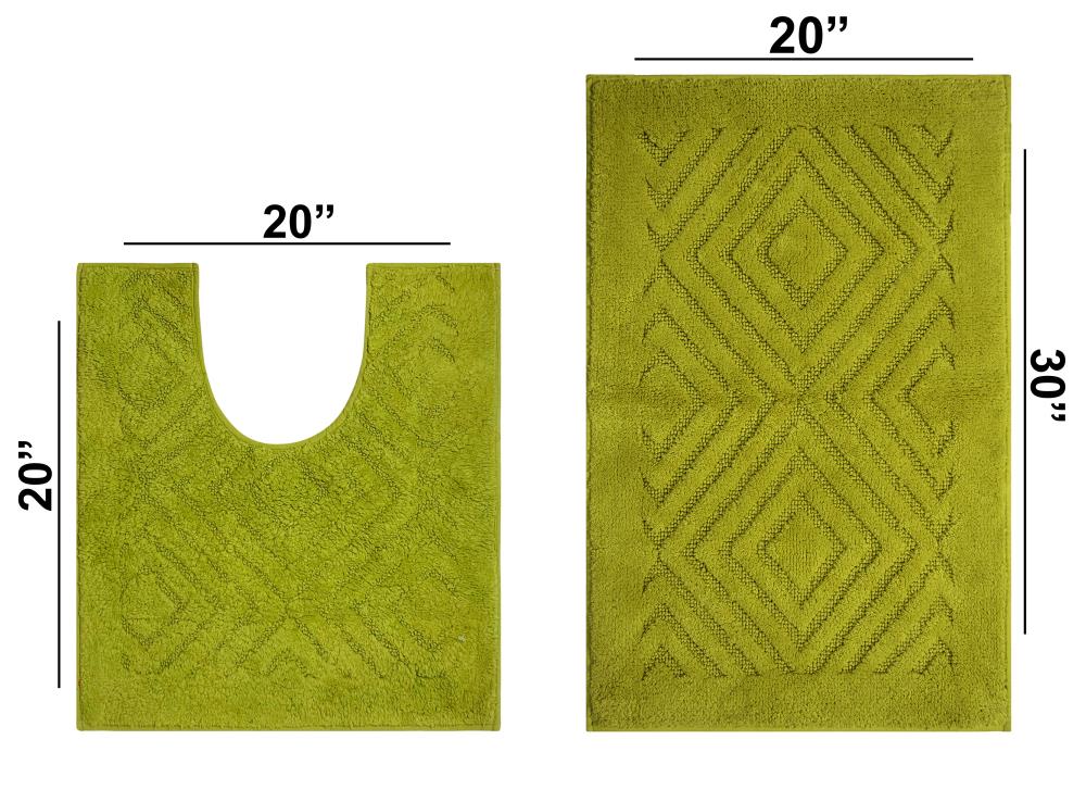 Sage Green Diamond Weave 2-Piece Plush Bathroom Rug Set