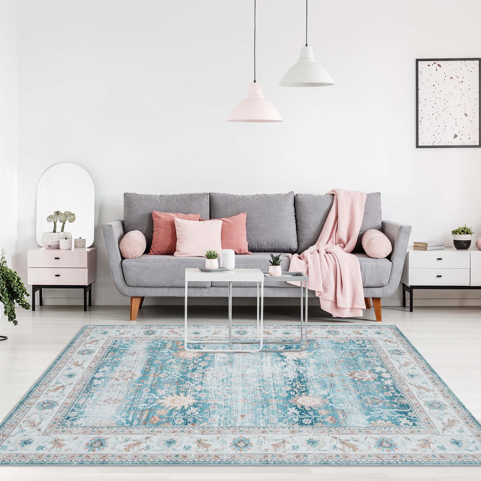Garvee YXY-LO-PHO-0XT39A60 5 x 7 (ft) Microfiber Blue Rectangular Indoor Floral/Botanical Vintage Machine washable Area rug