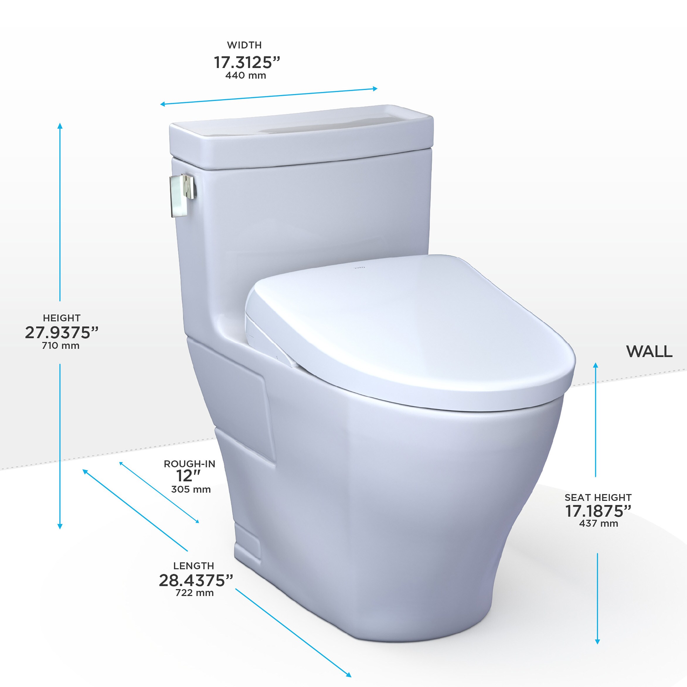 Toto Legato Elongated 1.28 GPF One-Piece Universal Height Toilet, Cotton White