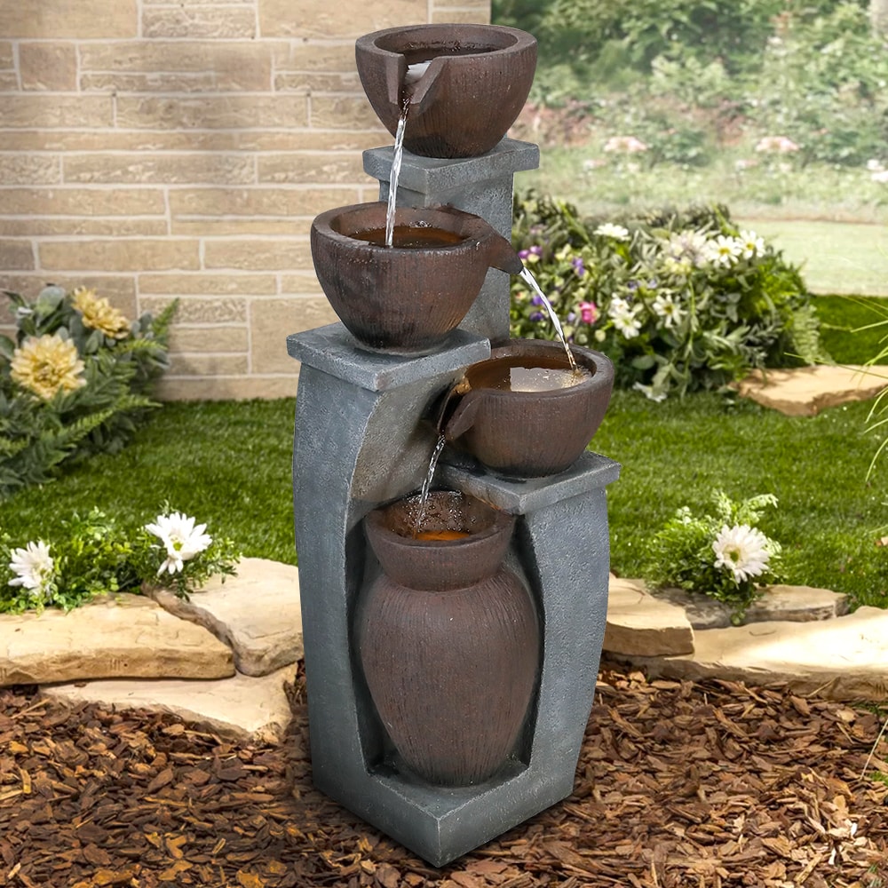 Watnature 32.8-in H Resin Tiered Outdoor Fountain Pump Included in the ...