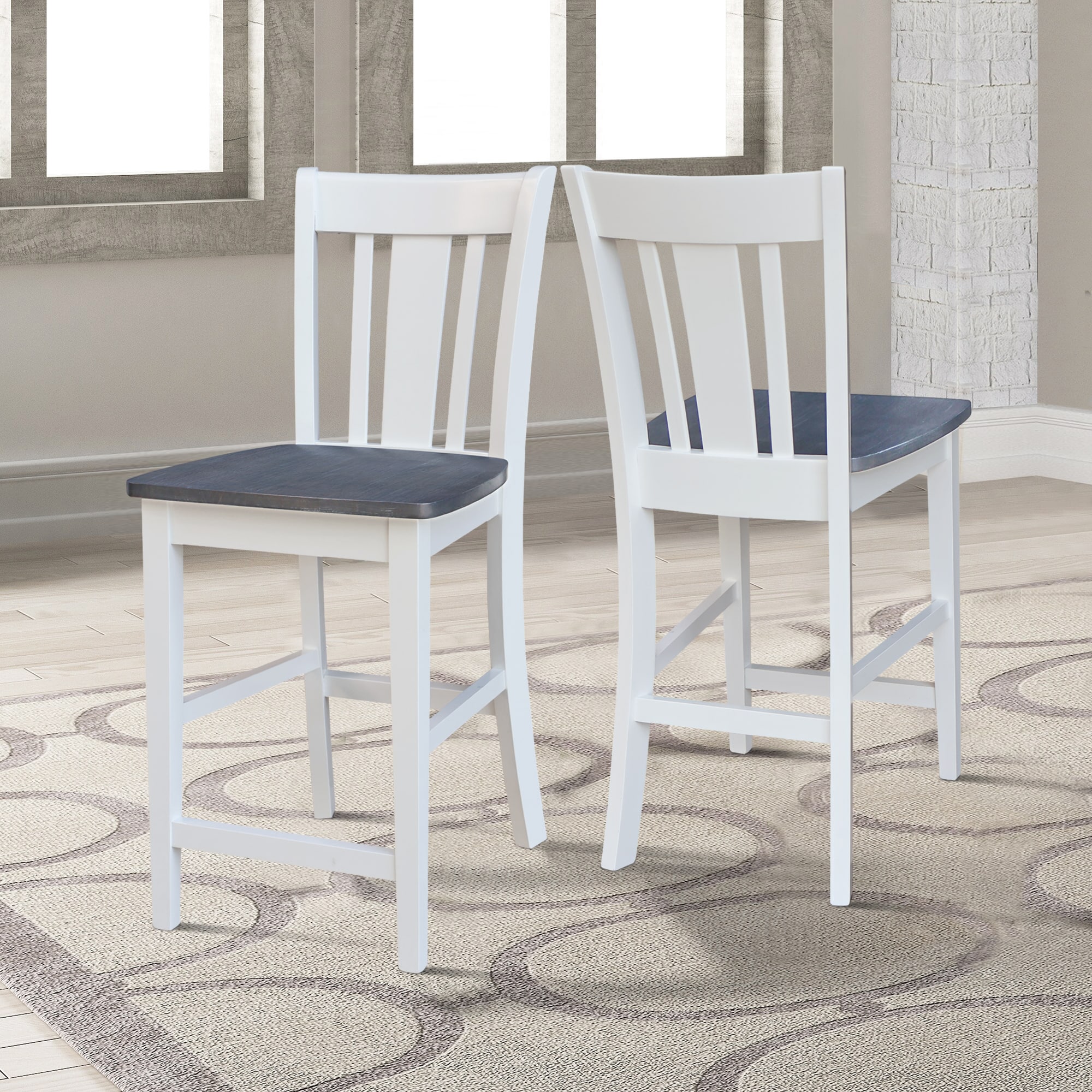 San Remo 24" White and Heather Gray Solid Hardwood Counter Stool