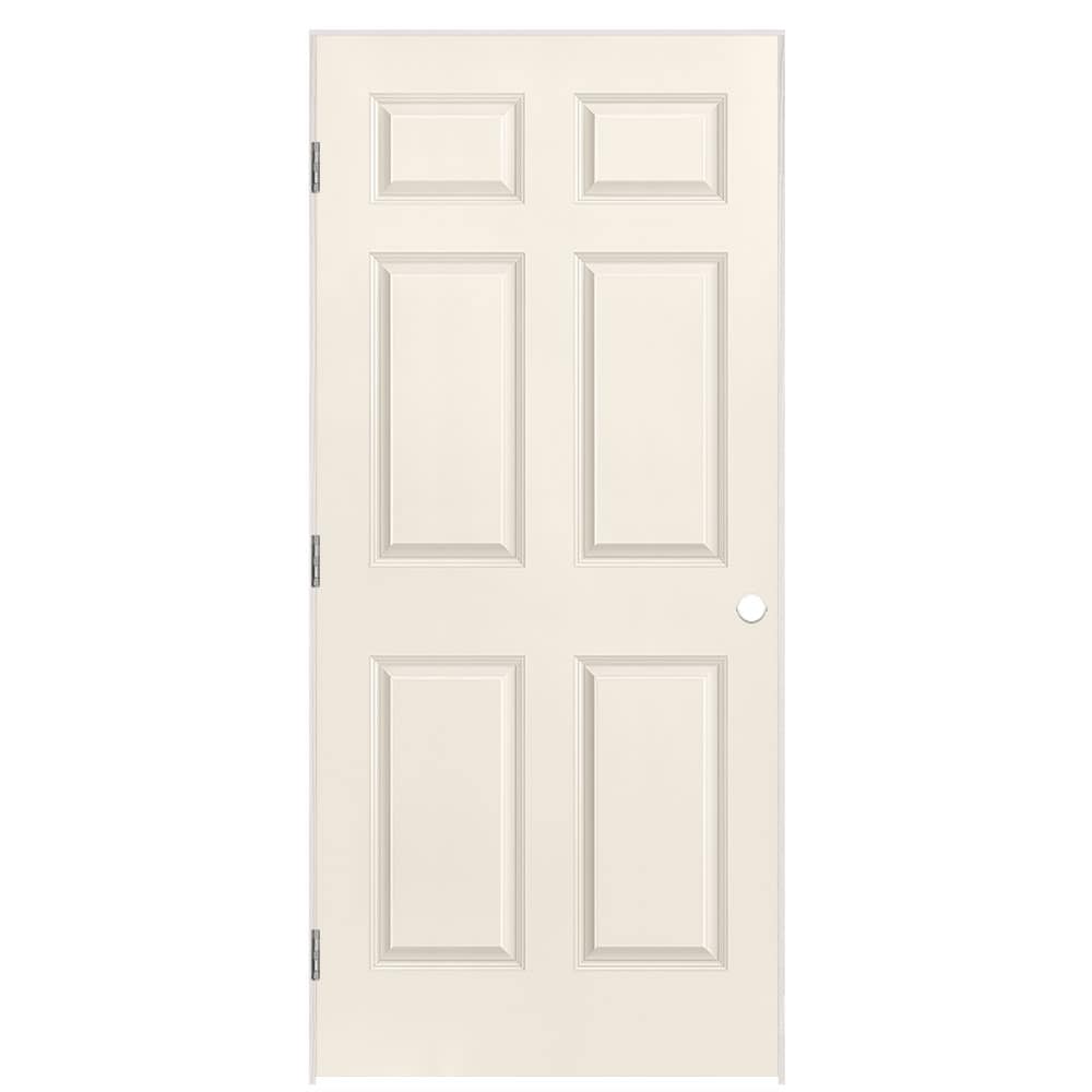 Masonite 1317345 36-in x 80-in Moonglow Solid core 6-panel Left hand Smooth Prefinished Molded composite Flat Jamb Single Prehung Interior Door