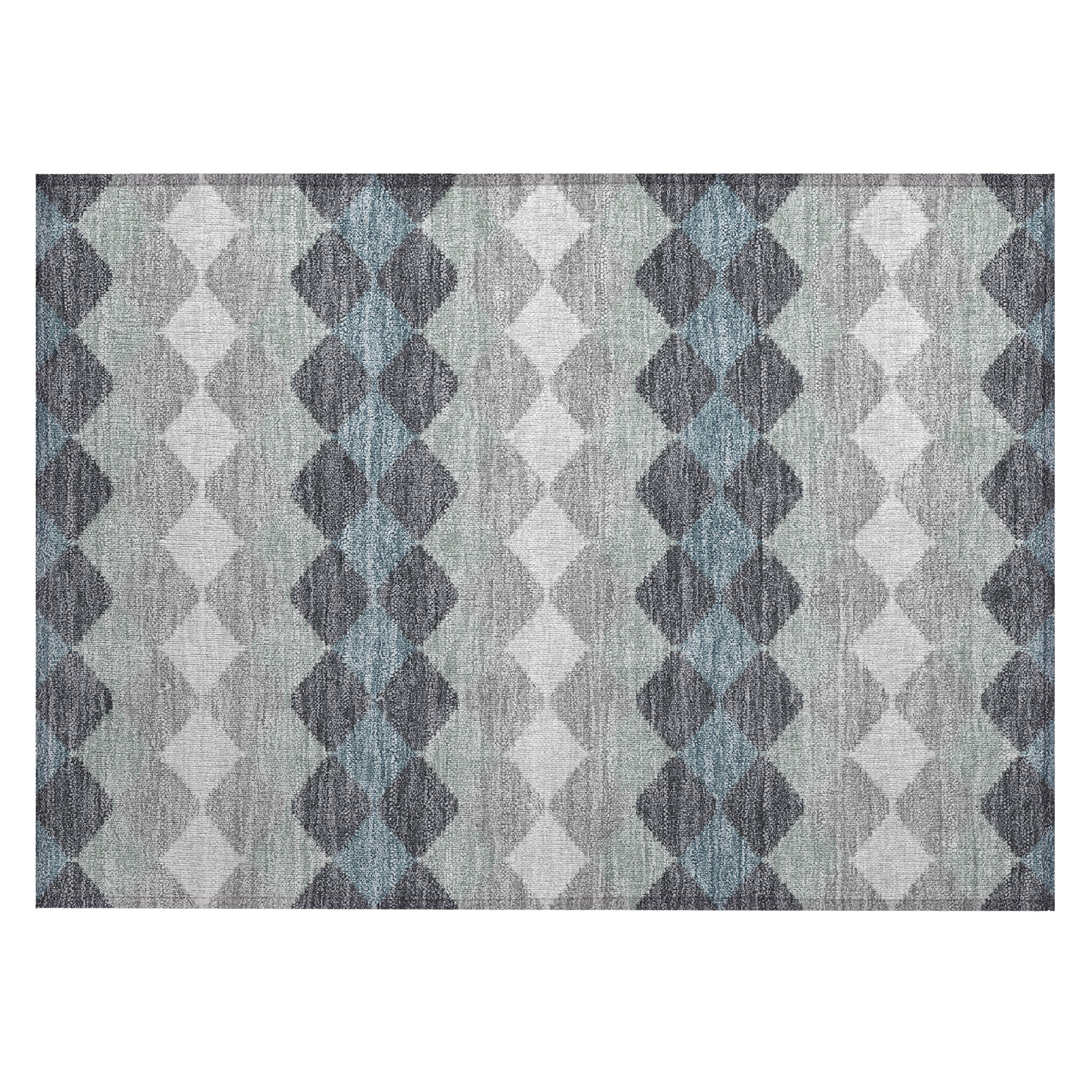 Gray Diamond Pattern Washable Synthetic Indoor Outdoor Rug