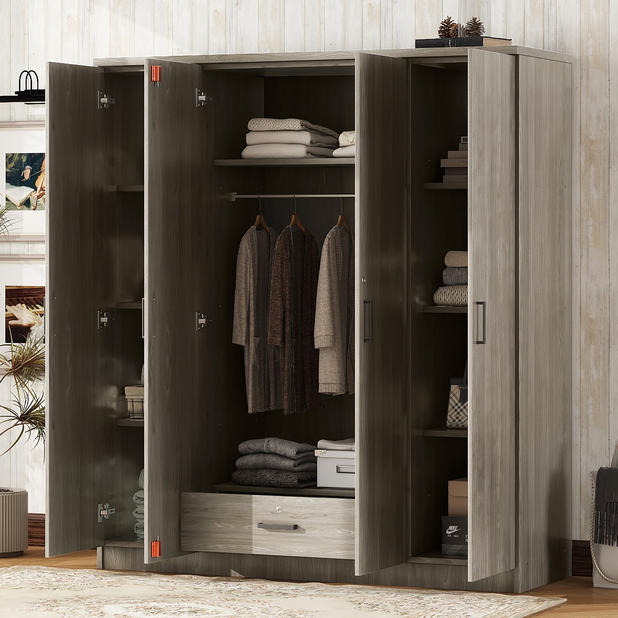 GDFStudio 337389 Hartly 4-Door Wardrobe with 1 Drawer
