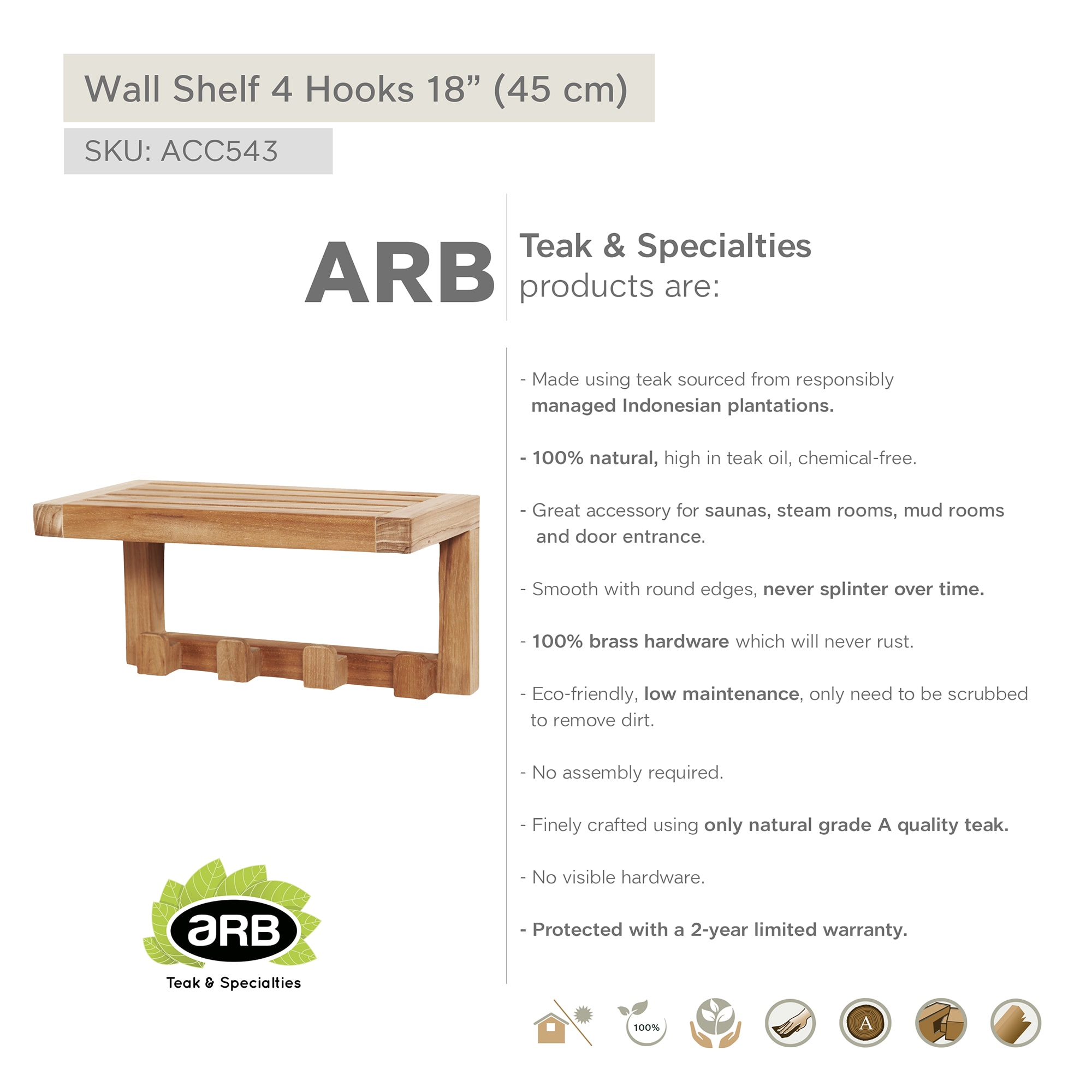 ARB Teak & Specialties ACC543 Bathroom-Shelves - View #6
