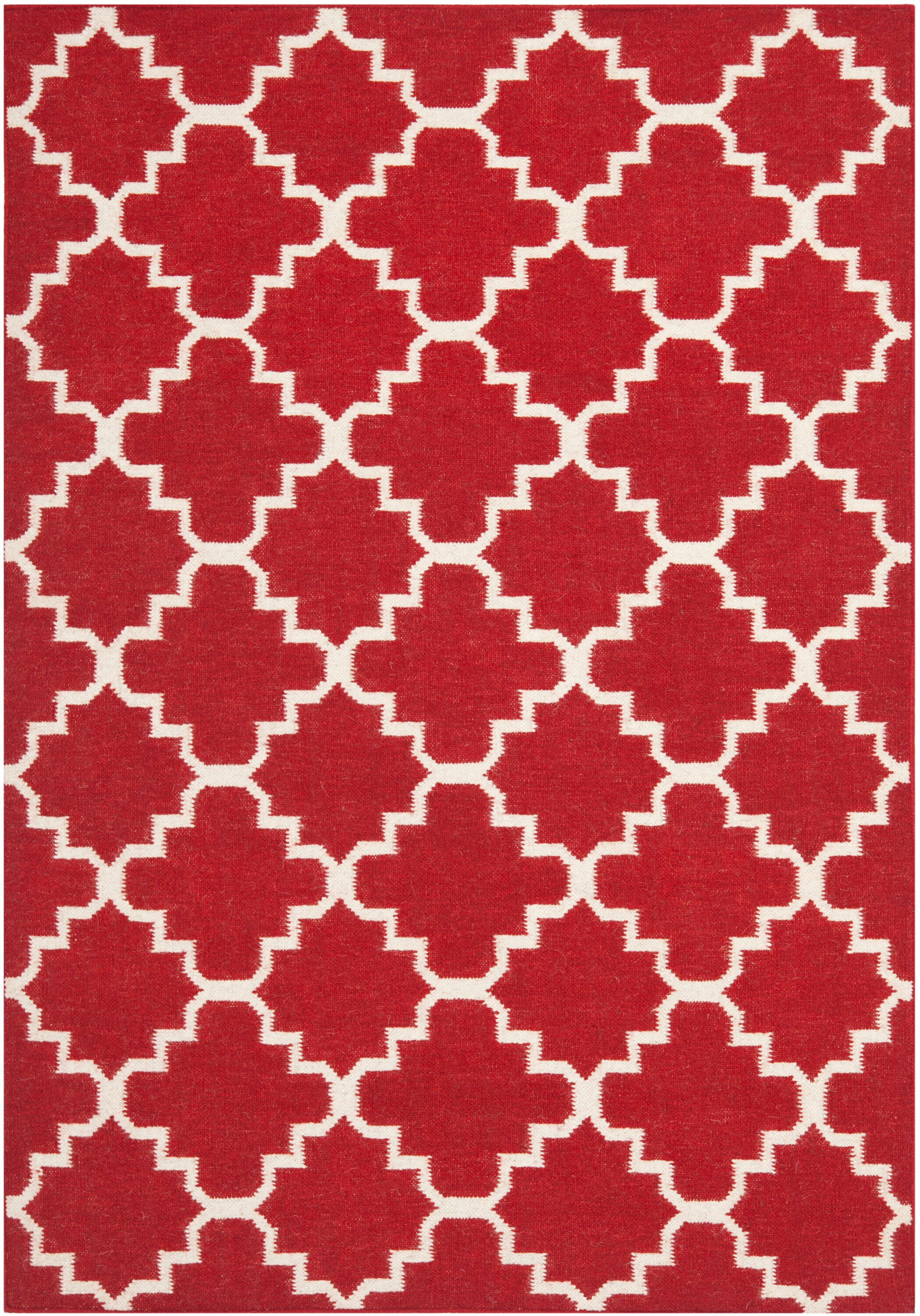Red and Ivory Geometric Wool 3' x 5' Flatweave Rug