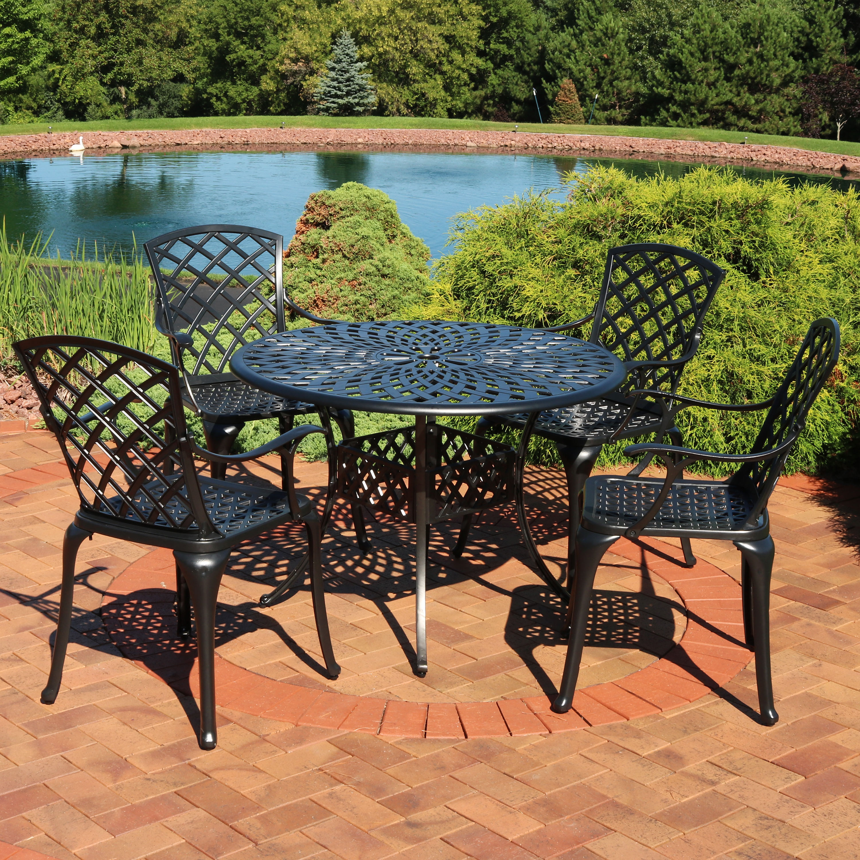 Sunnydaze Decor 5-Piece Bronze Patio Dining Set Aluminum Round Table ...