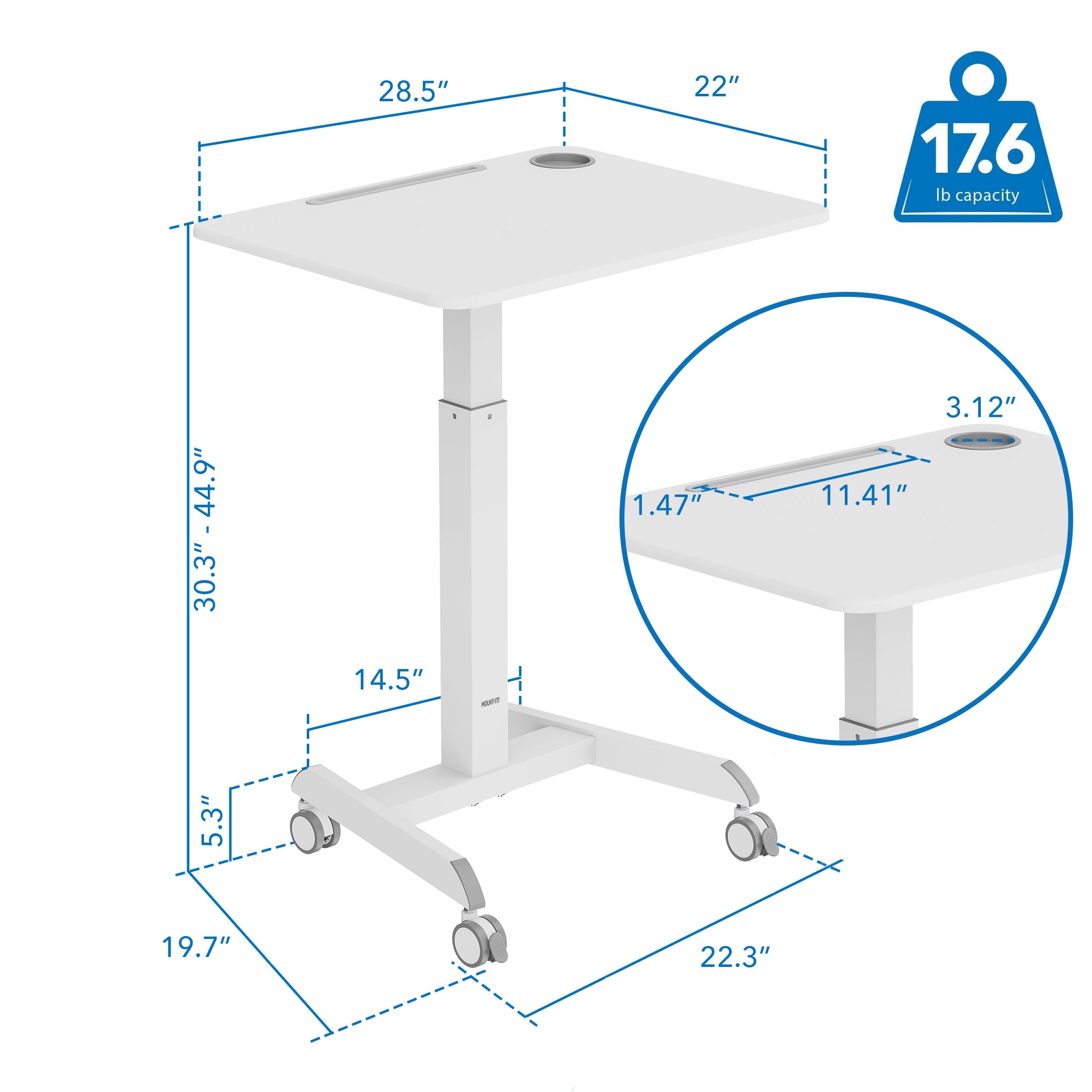 White Adjustable Height Mobile Laptop Cart with Cup Holder