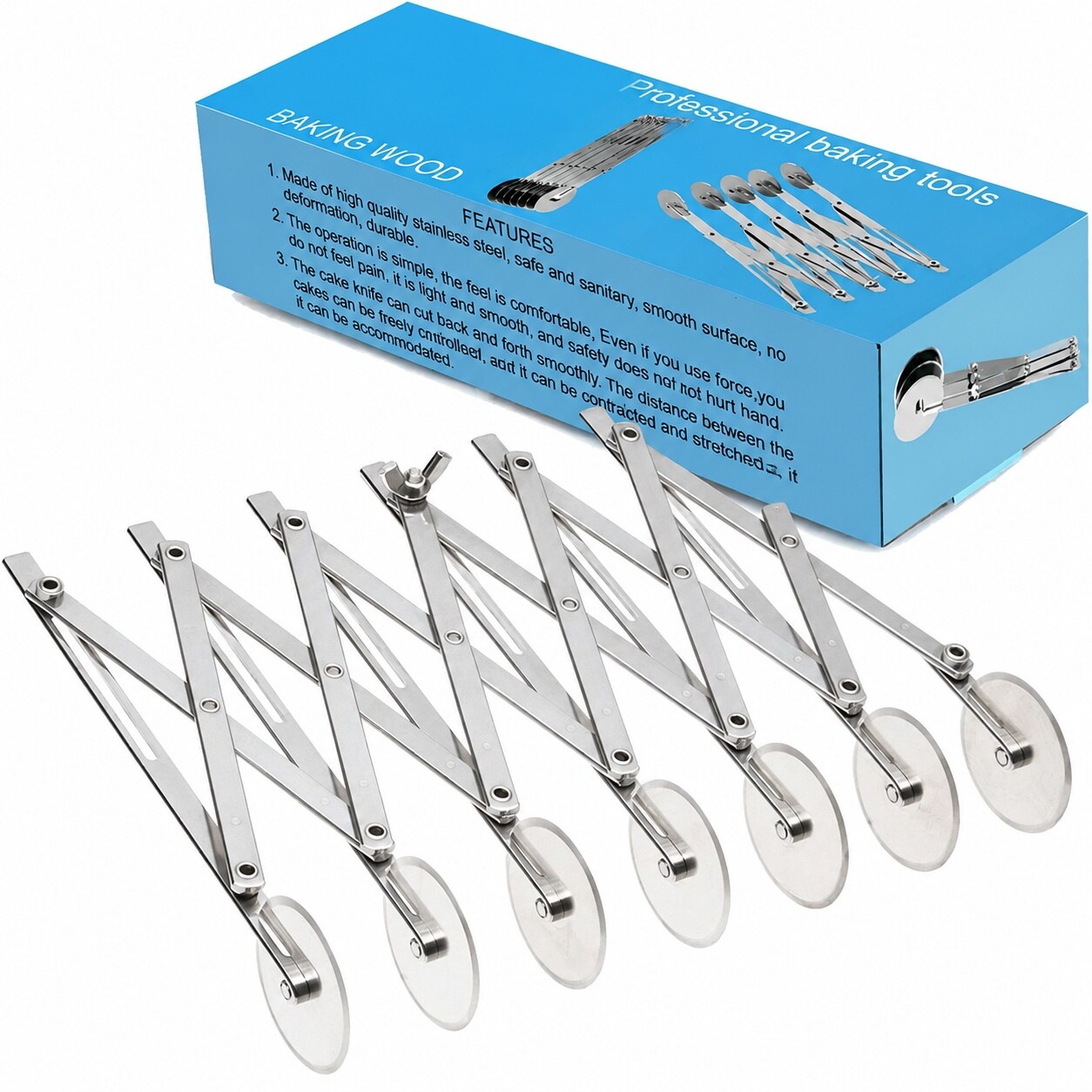 Aoibox  9 69 in Food Grade Stainless Steel 7 Wheel Dough Divider and Pastry Pizza Multi Wheel Roller Cutter
