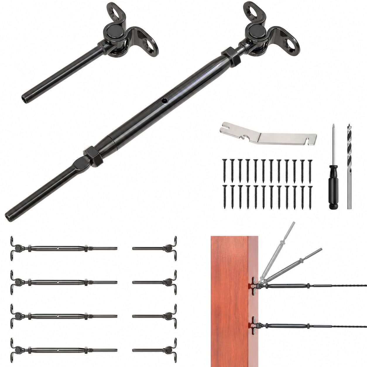 Misopily  30 Pairs Black Cable Railing Kit T316 Stainless Steel Adjustable Angle Wire Railing Kit for Wood Stair Deck Posts Easy Install