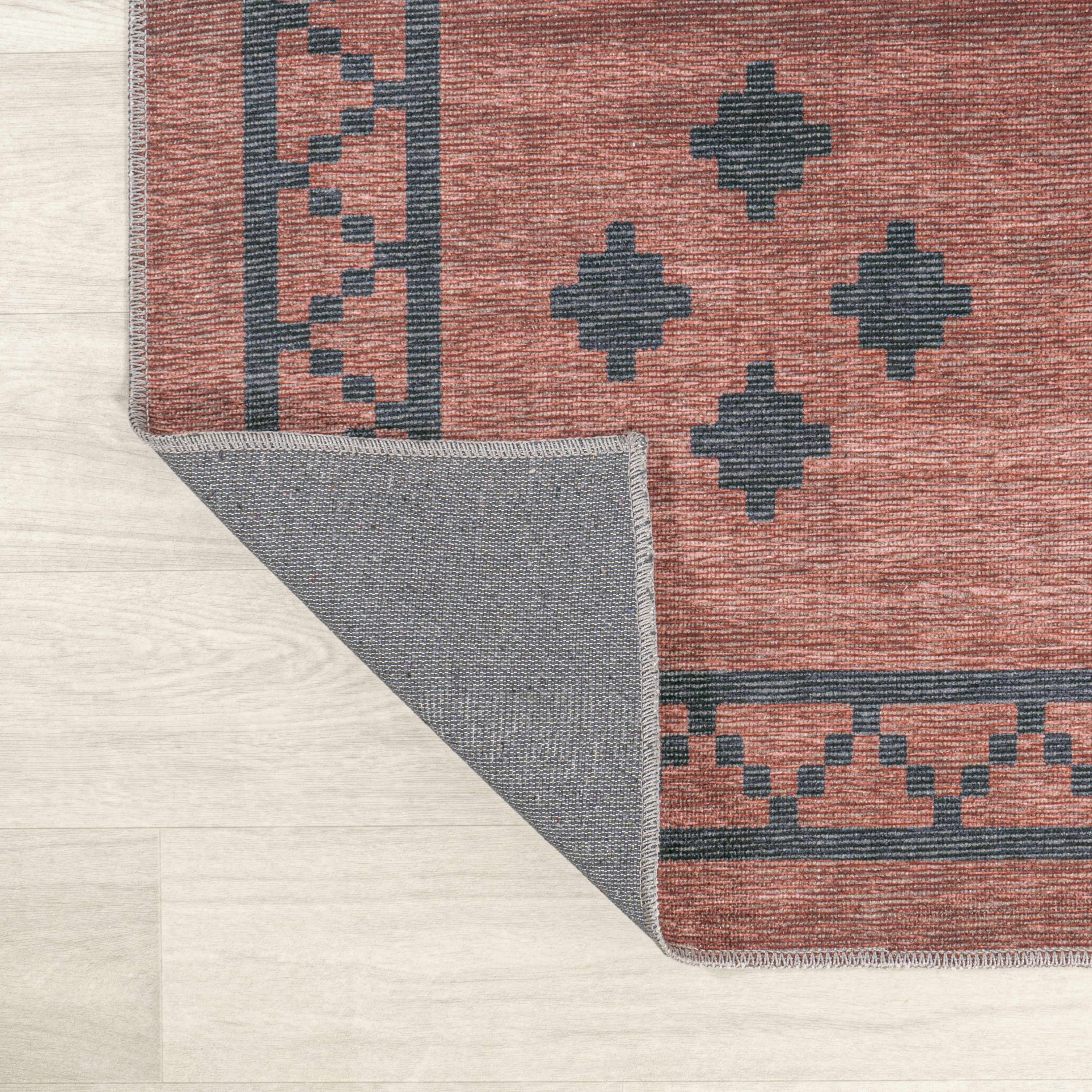 Korsa Red and Dark Gray Geometric 9' x 12' Washable Area Rug