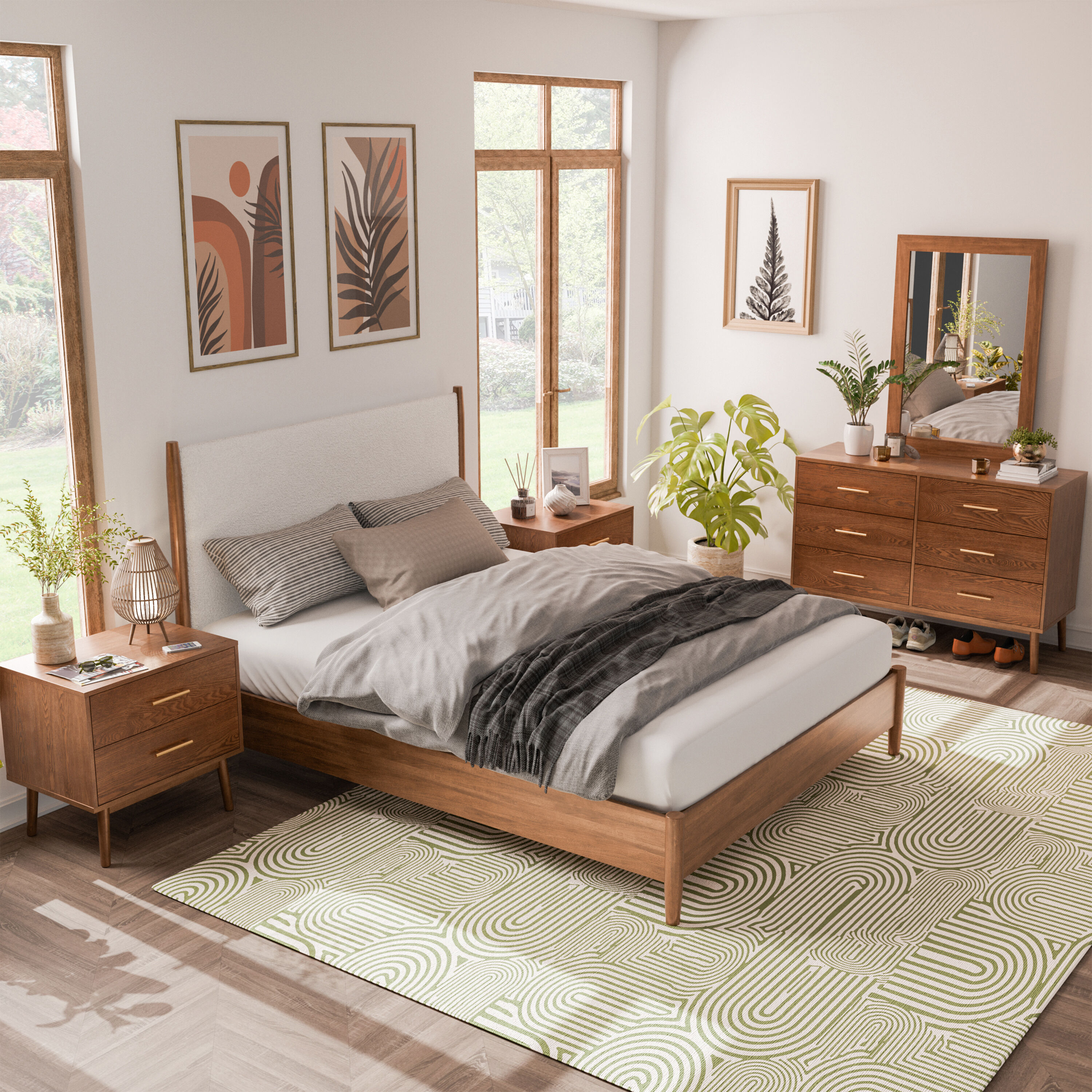 Furniture of America IDF7221WN-Q-NDM Riverstone Walnut, Beige Queen Bedroom Set