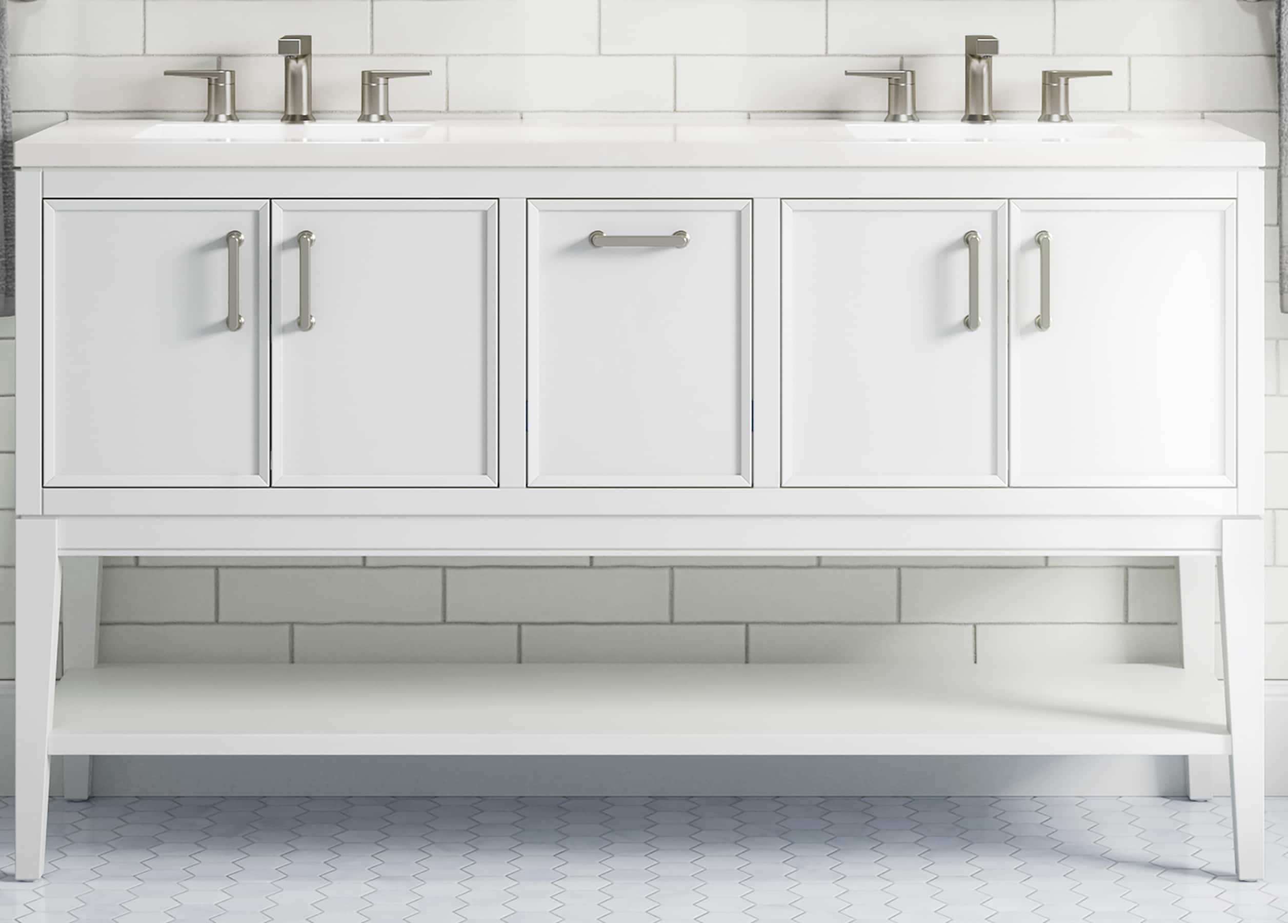 KOHLER 33581-ASB-0 Winnow 60-in White Undermount Double sink Bathroom Vanity with White Quartz Top