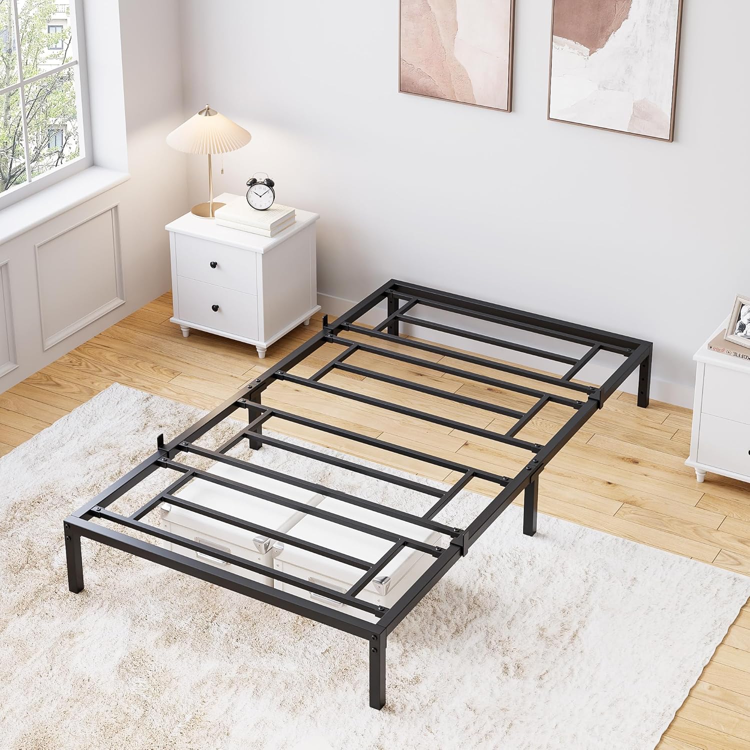 Qeetex LHF-BED-PHO-0PU0KTE8 10 Inch Twin Bed Frame with Storage Metal Platform Bed Frame with Steel Slat Support Mattress Foundation No Box Spring Needed Easy to Assemble Black