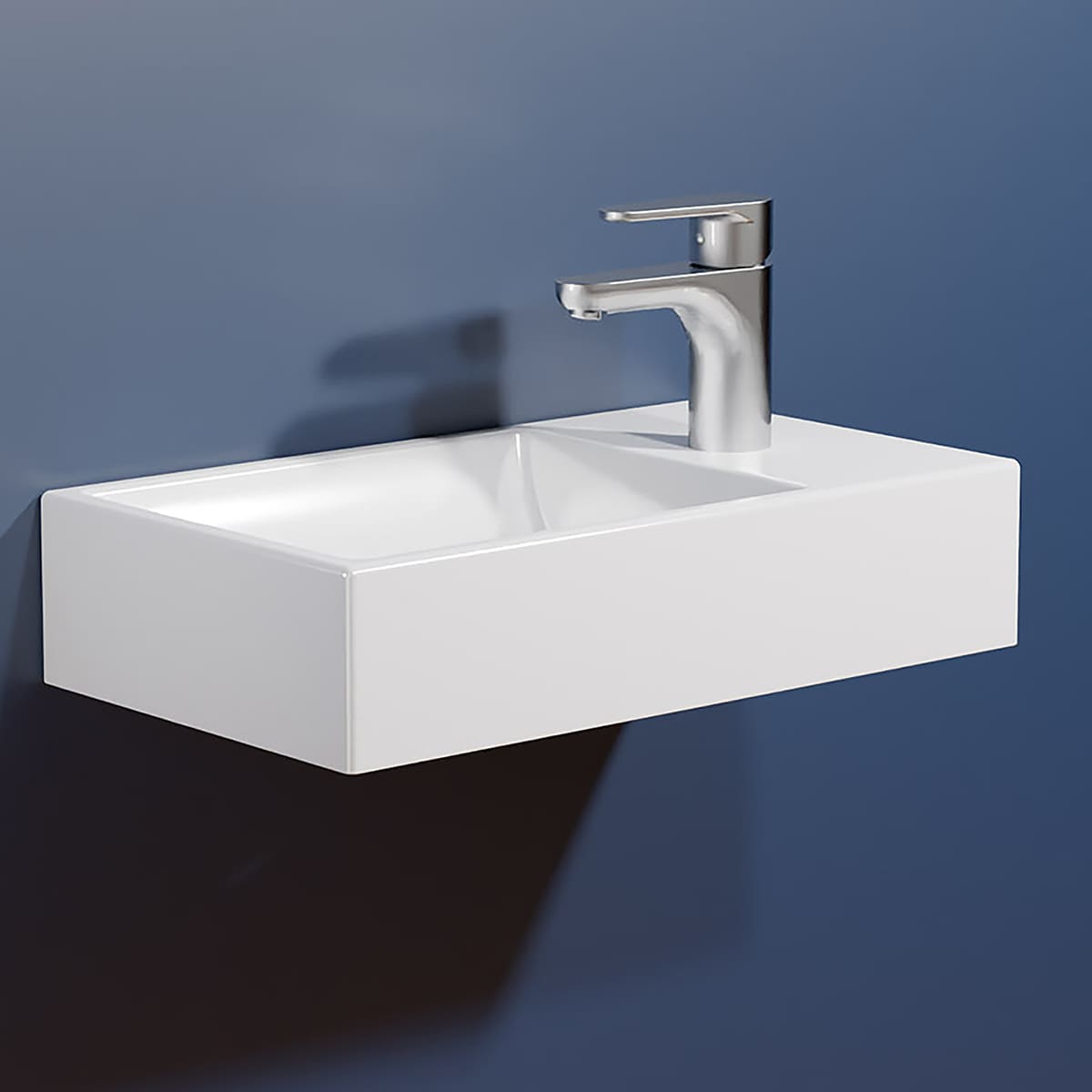 Minimal Glossy White Ceramic Wall-Mount Rectangular Sink