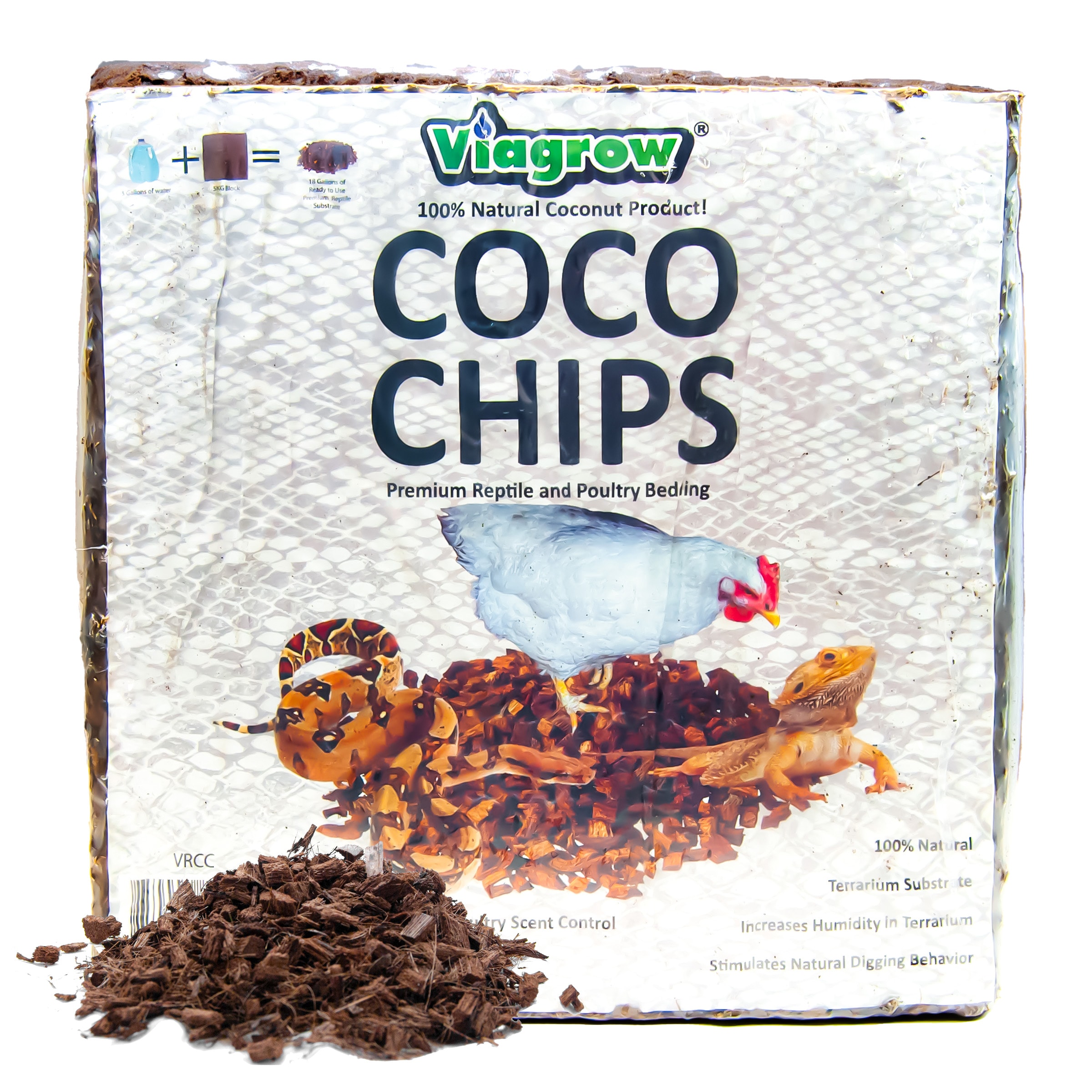 Viagrow VRCC 1-Pack Premium Reptile Bedding Coco Chips 5KG / 10LBS Organic Coconut coir Moisture control