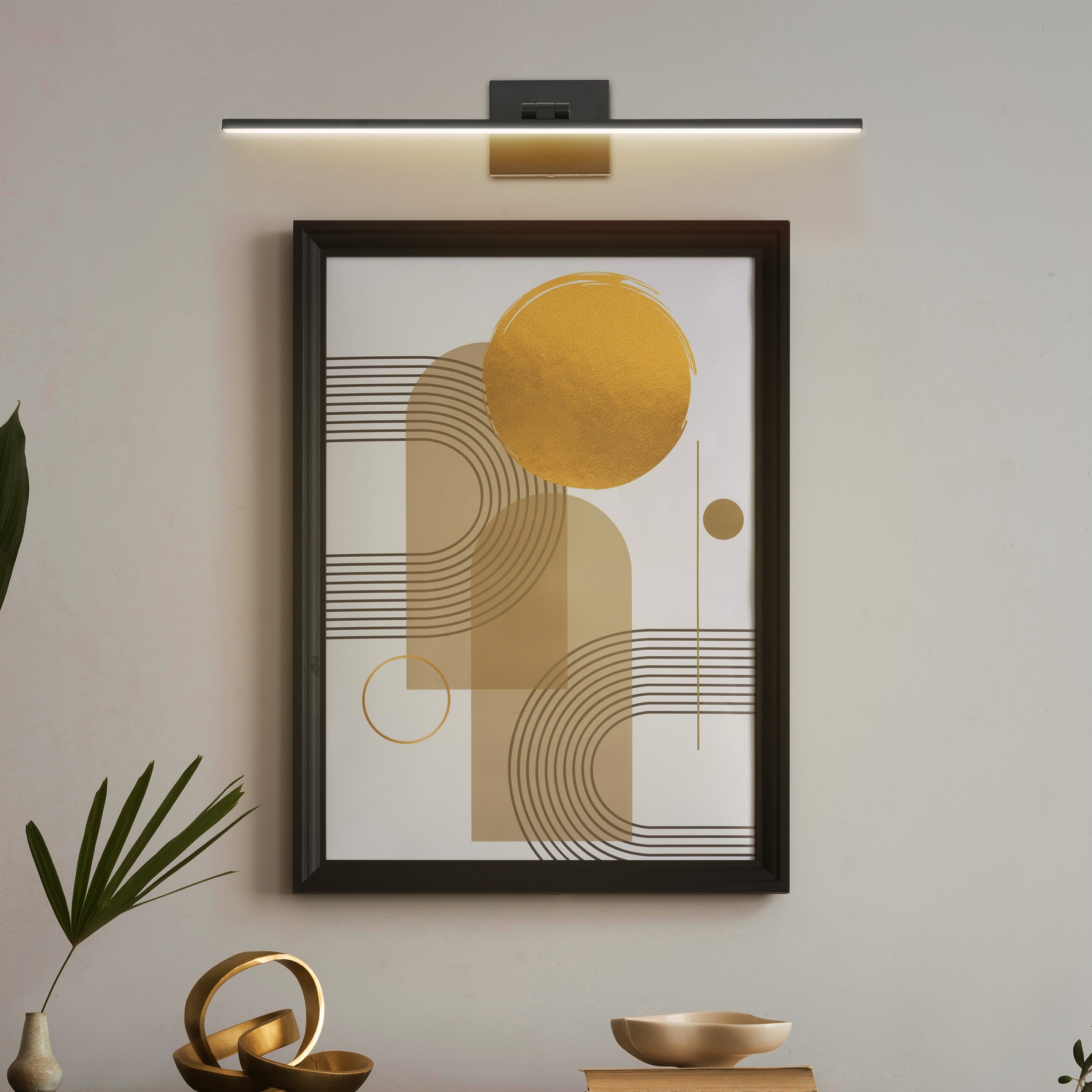 JONATHAN  Y JYL7163C Santino Minimalist Rechargeable Picture Light Touch Sensor 28.00-in W 1 -Light Polished Black Integrated LED Wall Sconce