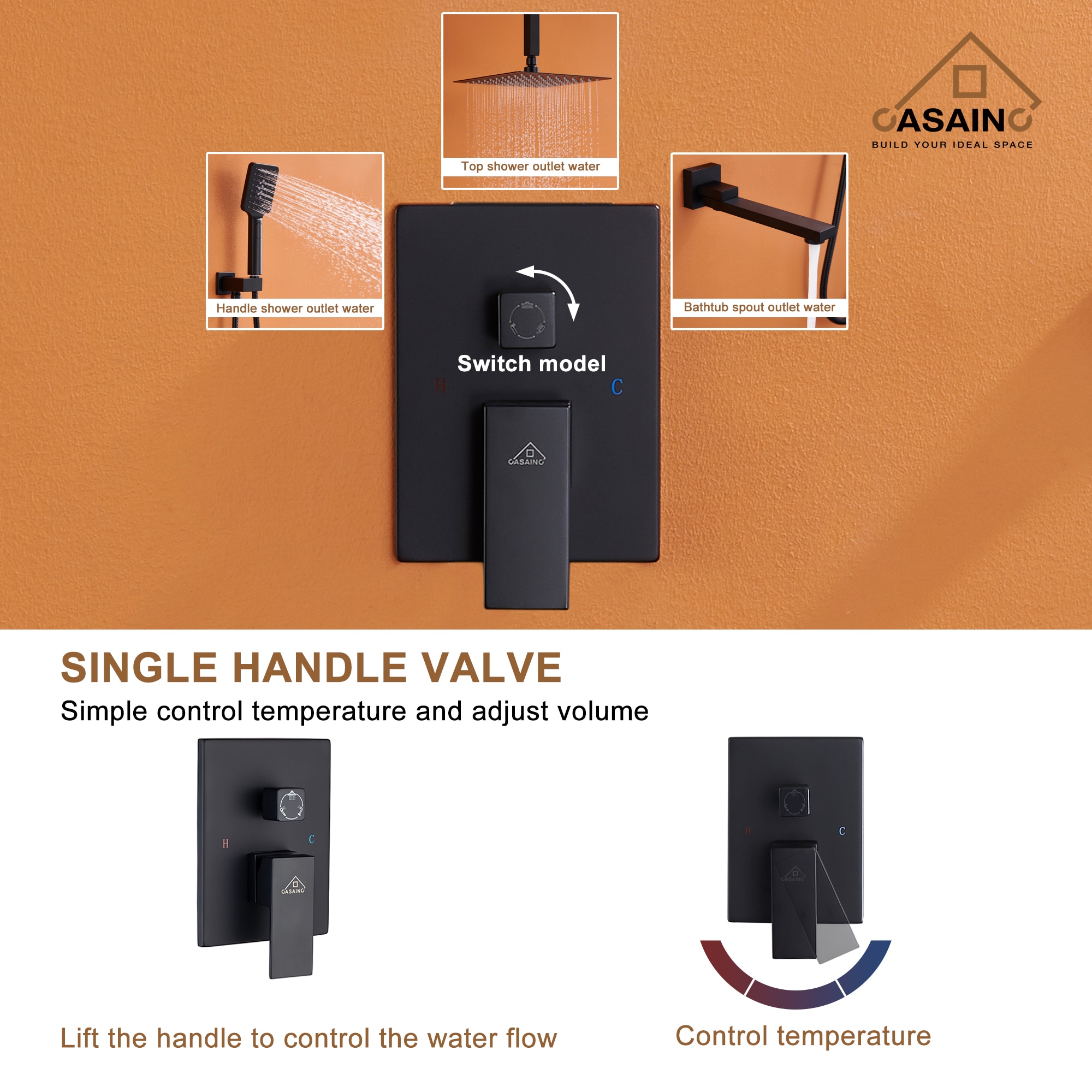 CASAINC WE-SS01MB Showerhead-Bar-Panels - View #2