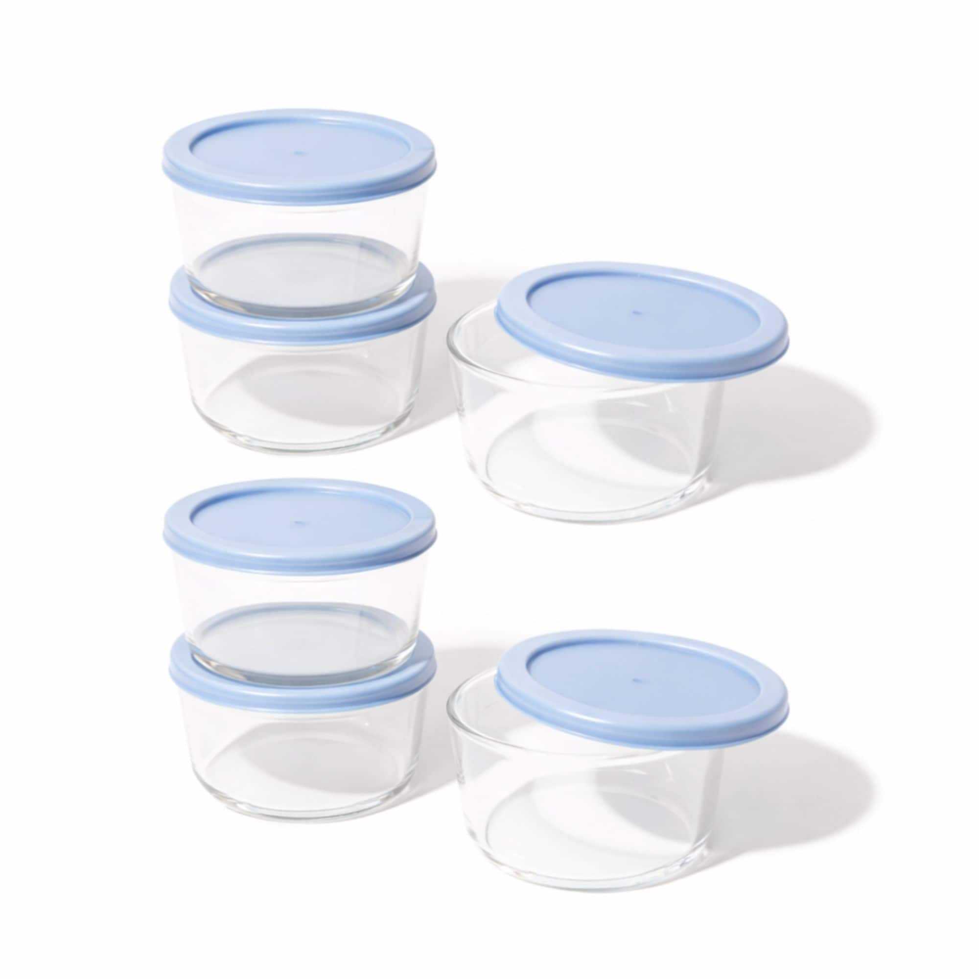 Dura Living 12-Piece Set (2-Cup / 16oz.) Round Glass Storage Containers With Lids - Lavender Blue