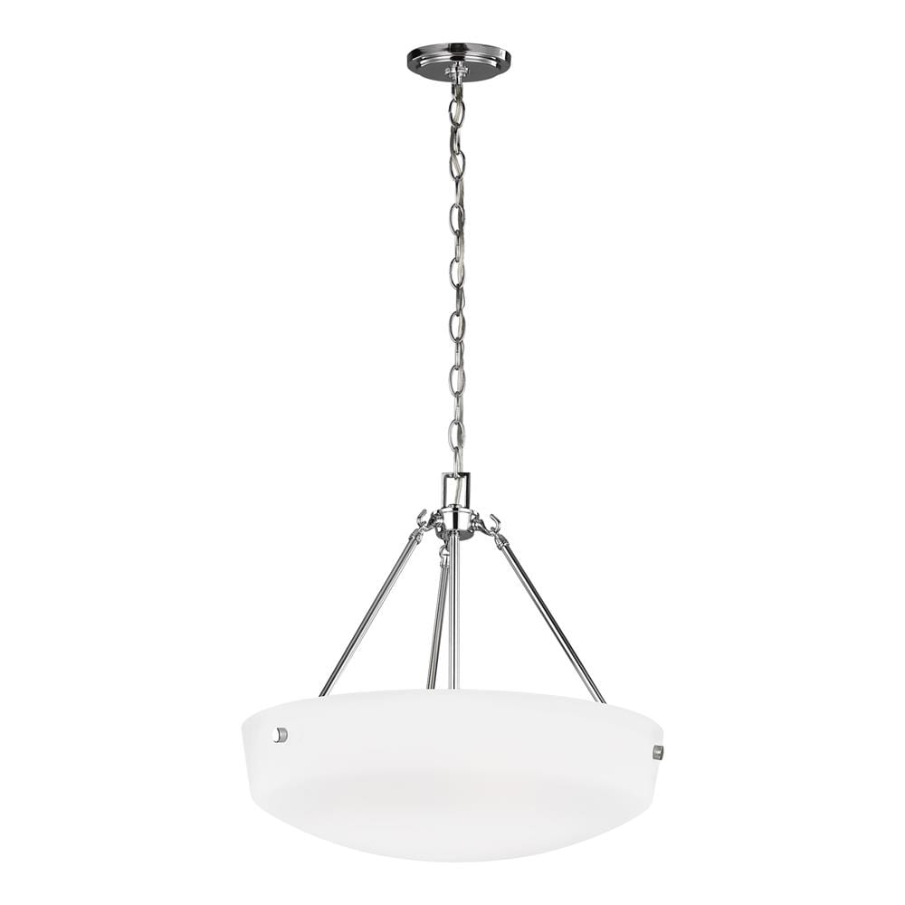 Generation Lighting 6615203-05 Kerrville 3 -Light Chrome Modern/contemporary White glass Bowl Medium Hanging Pendant light