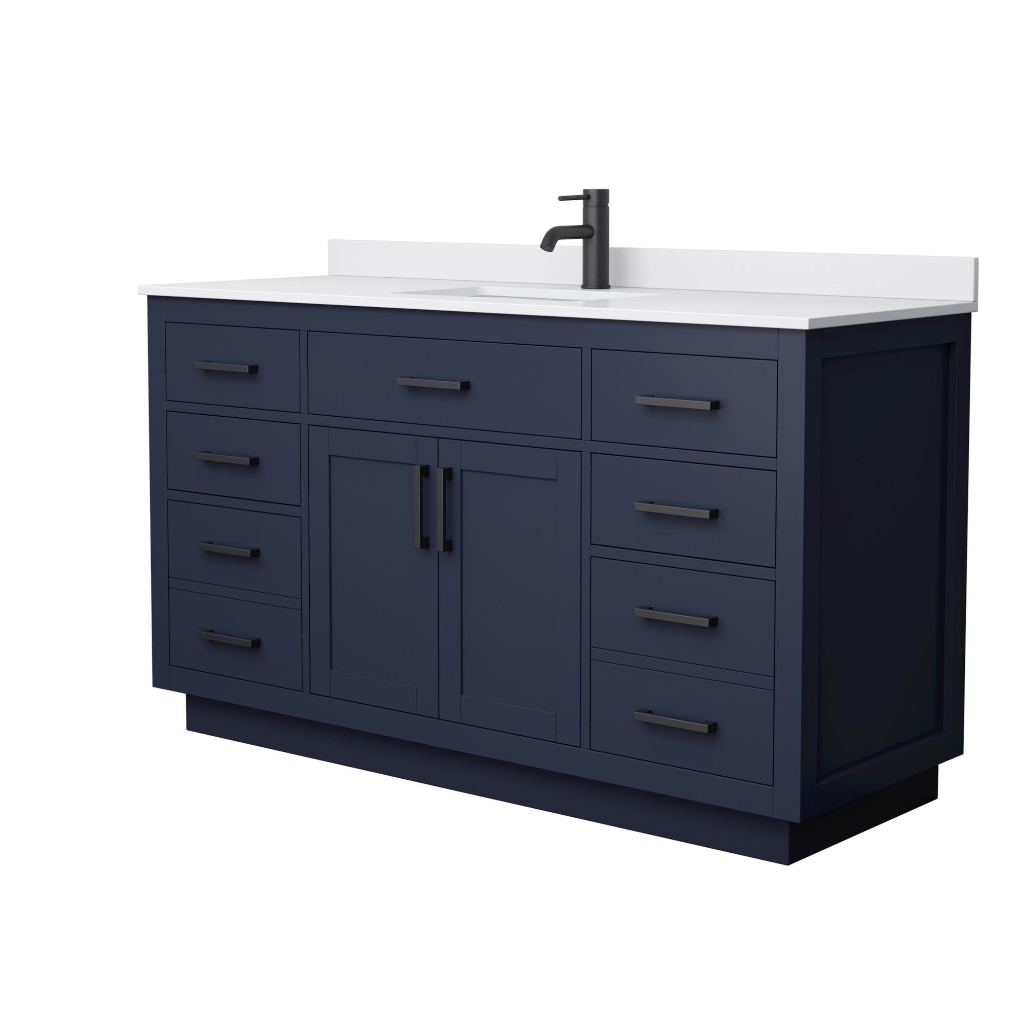 Wyndham Collection WCG262660SBBWCUNSMXX Beckett TK 60-in Dark Blue Undermount Single Sink Bathroom Vanity with White Cultured Marble Cultured Marble Top
