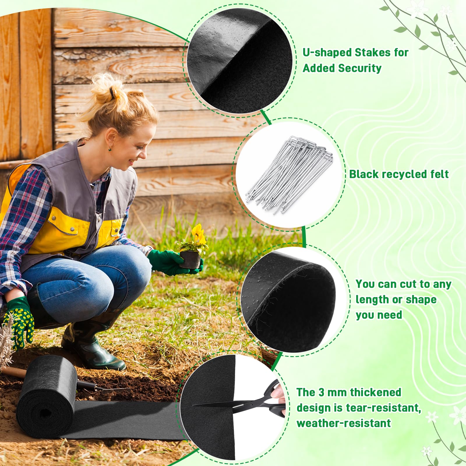 Misopily 6 Pack Recycled Felt Mulch Rolls 4.5 x 118 Inch Garden Edging ...