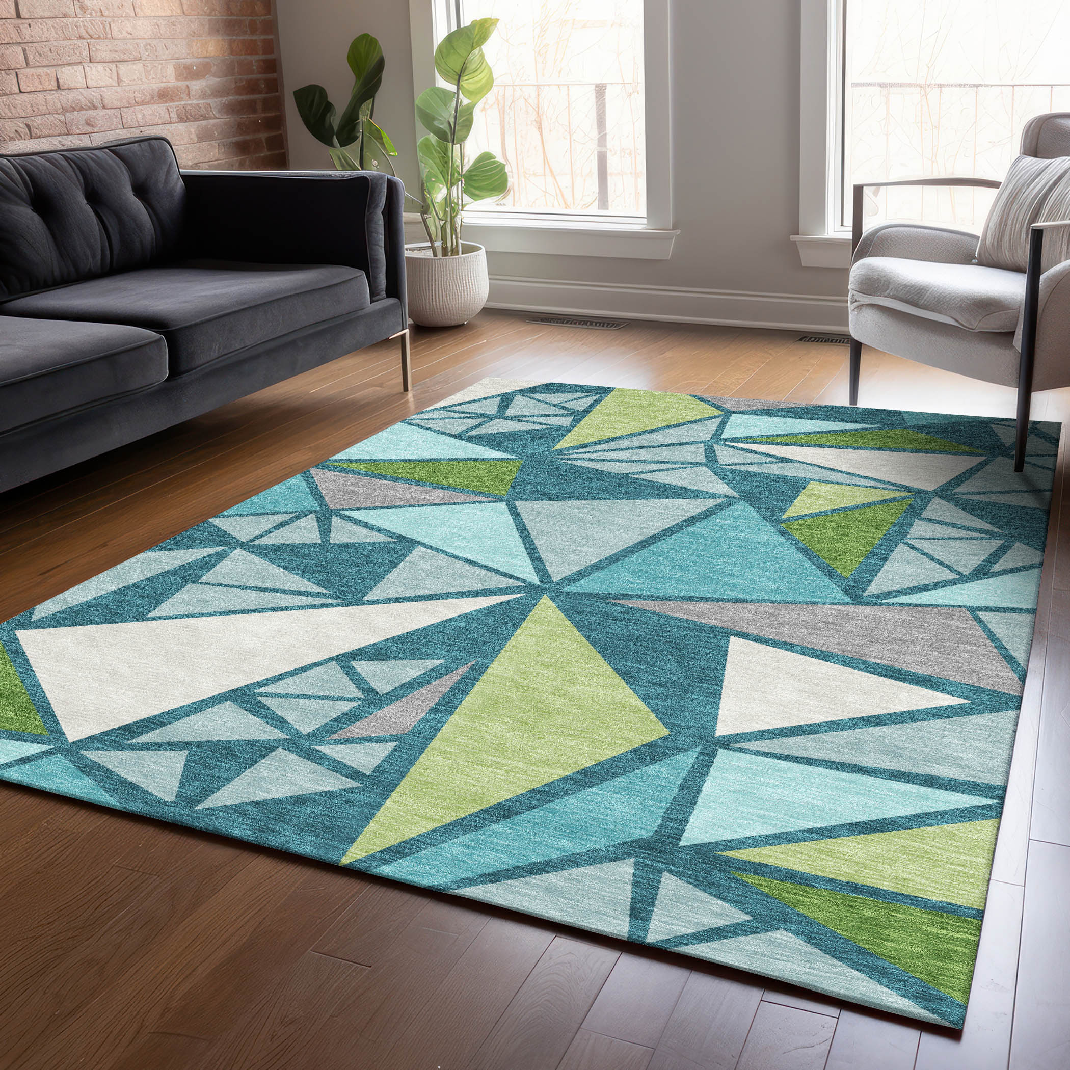 Addison Rugs ACN1039TE3X5 Chantille ACN1039TE 3 x 5 (ft) Polyester Teal Rectangular Indoor/Outdoor Geometric Machine washable Area rug