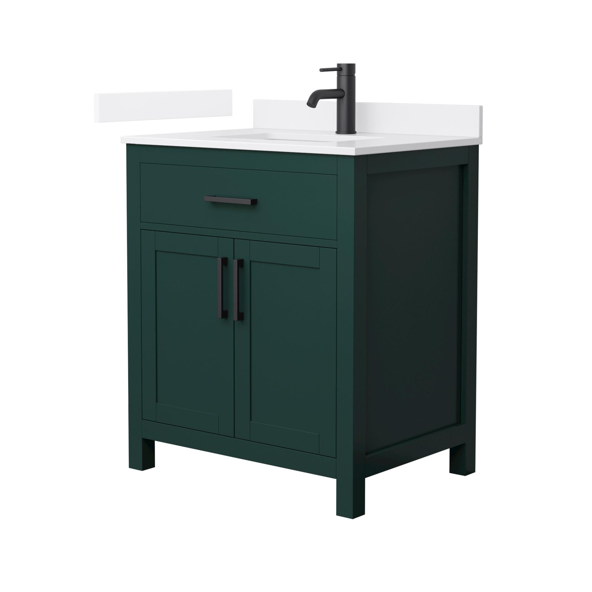 Wyndham Collection WCG242430SGKWQUNSMXX Beckett 30-in Green with Matte Black Trim Undermount Single Sink Bathroom Vanity with White Quartz Quartz Top