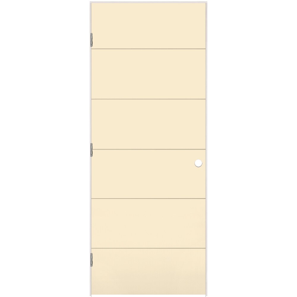 Masonite 1444854 28-in x 80-in Moonglow Hollow core Flush Right hand Smooth Prefinished Molded composite Flat Jamb Single Prehung Interior Door