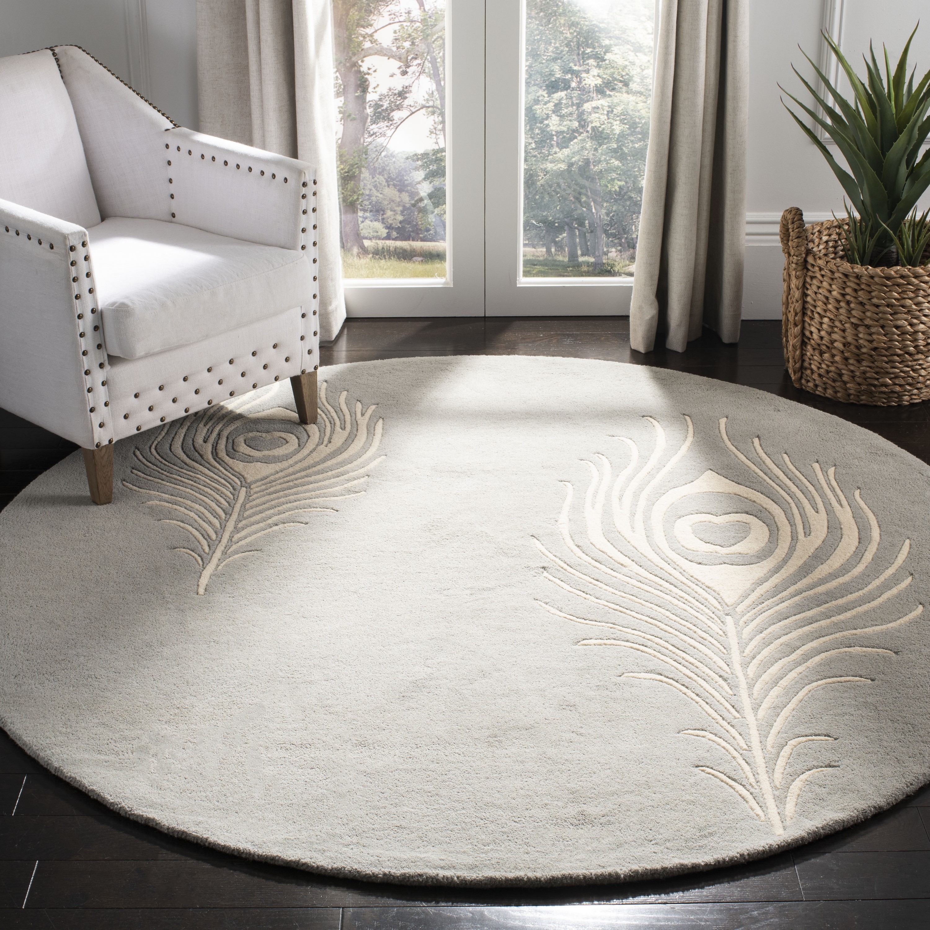 Safavieh SOH704C-4R Soho Pinion 4 x 4 (ft) Tufted Wool Gray/Ivory Round Indoor Abstract Area rug