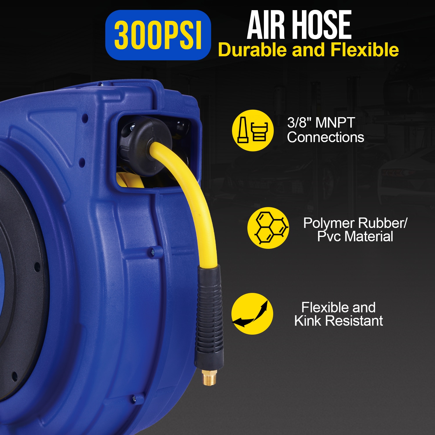 Goodyear Portable Industrial Retractable Air Hose Reel - 3/8 x