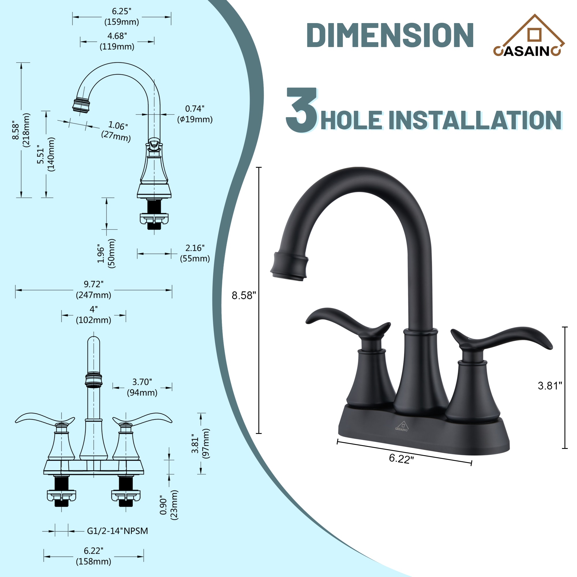 CASAINC CALTC15CP Lavatory-Faucets - View #11