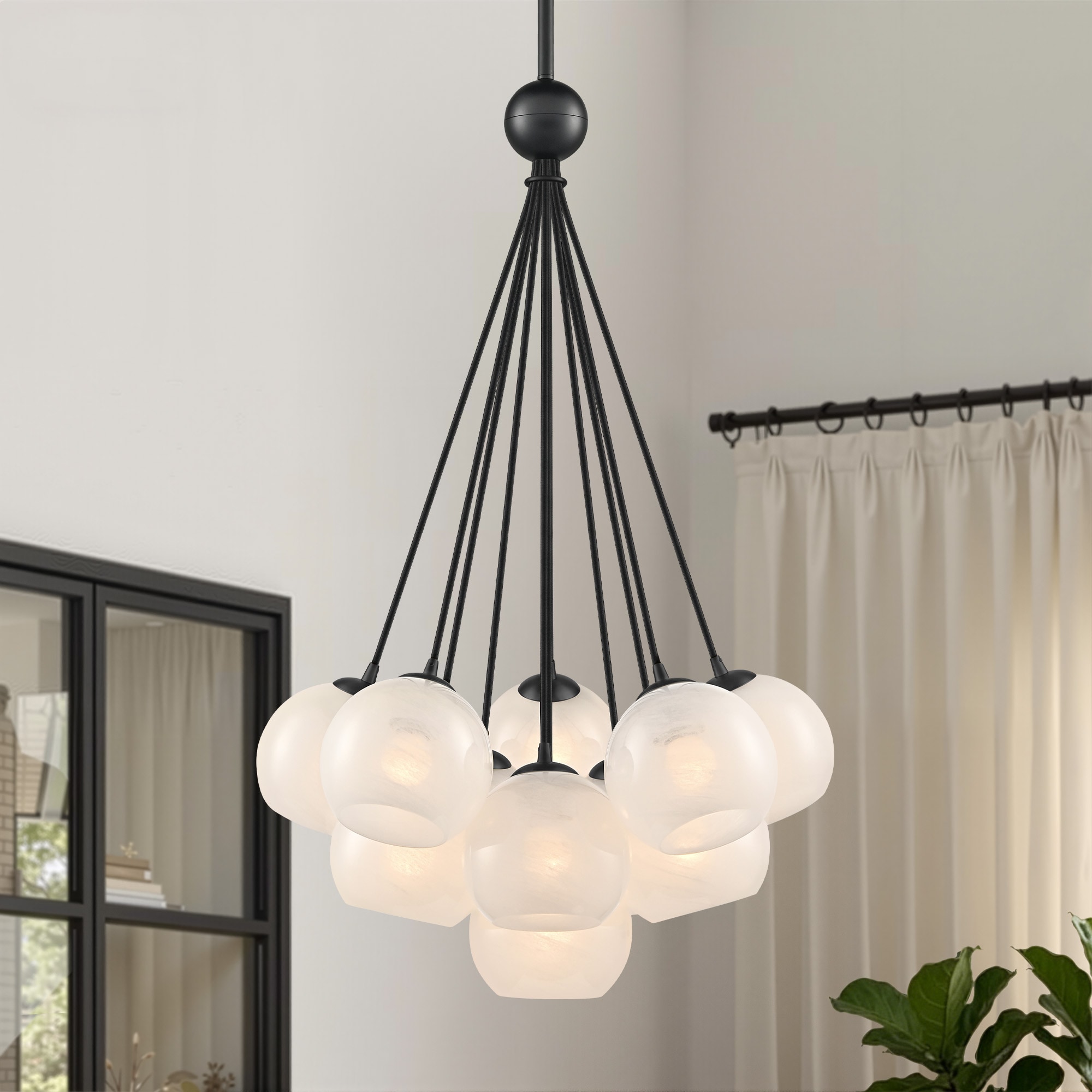 LamQee Modern Cluster Ceiling Light 11 -Light Matte Black Textured glass Metal Chandelier
