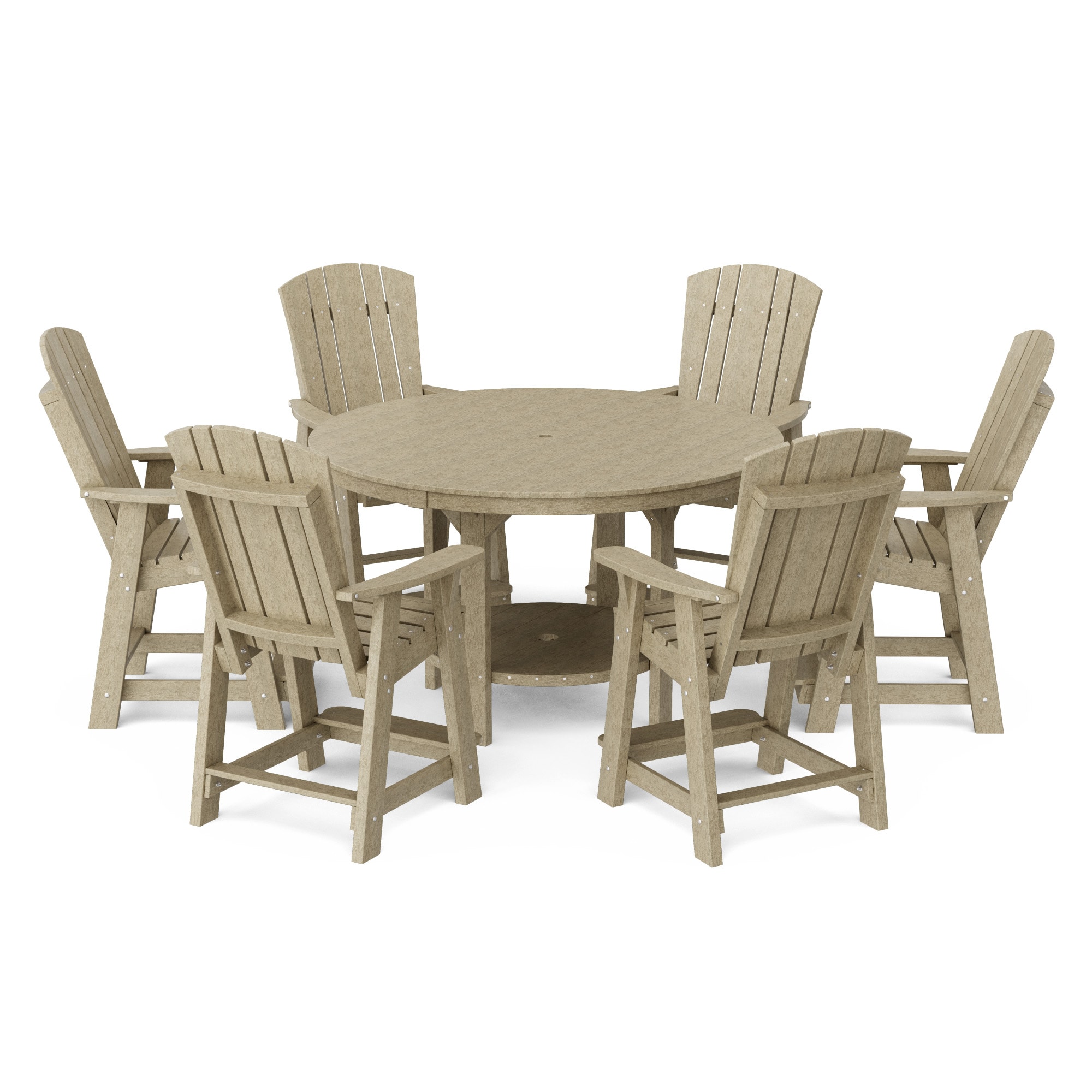 Wildridge LCC-177-WW Heritage 60-in 7 -Piece Weathered Wood Balcony Height Patio Dining Set Plastic Round Table with 6 Stationary Chairs